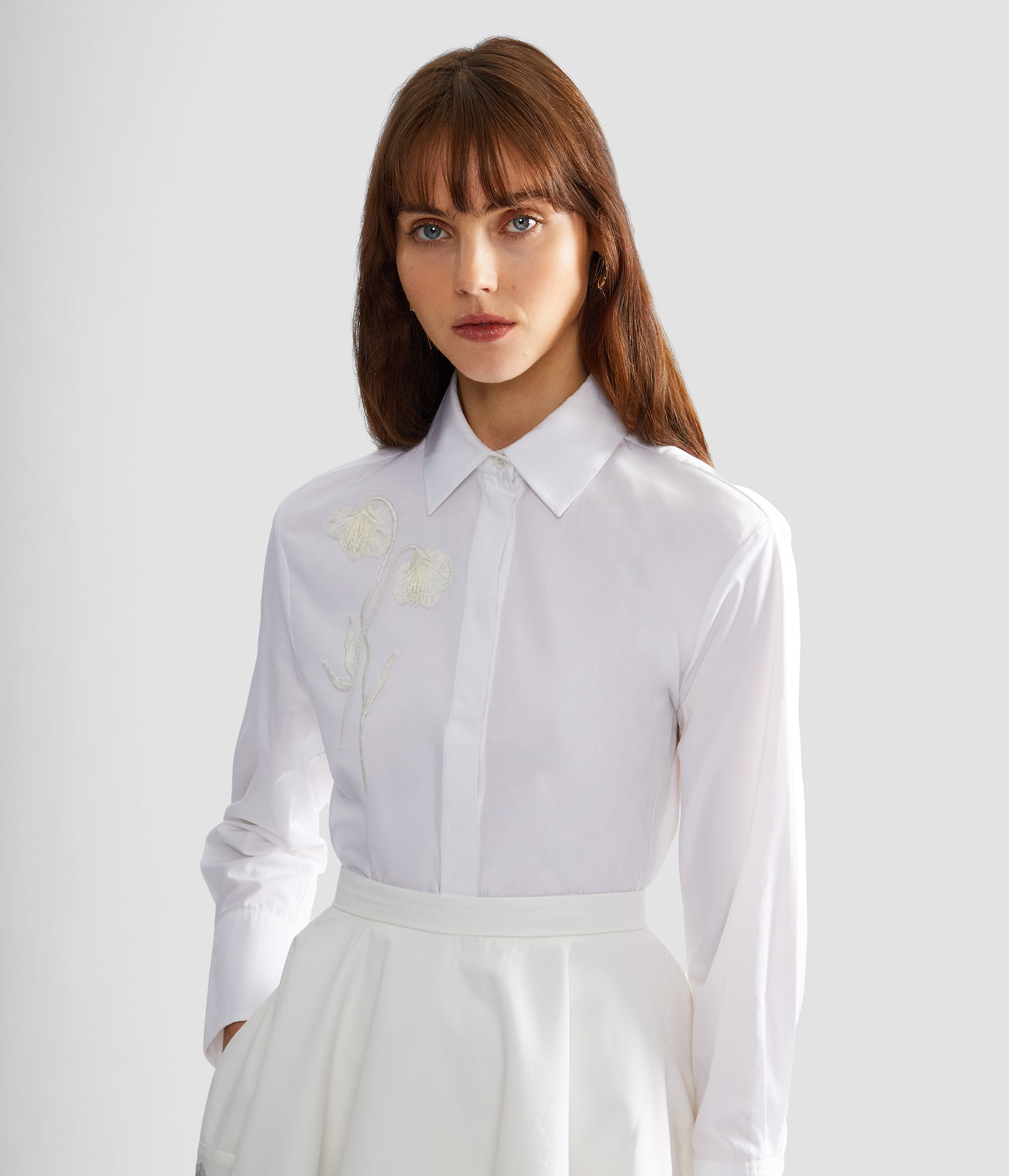 Embroidered Cotton Poplin Long Sleeve Shirt