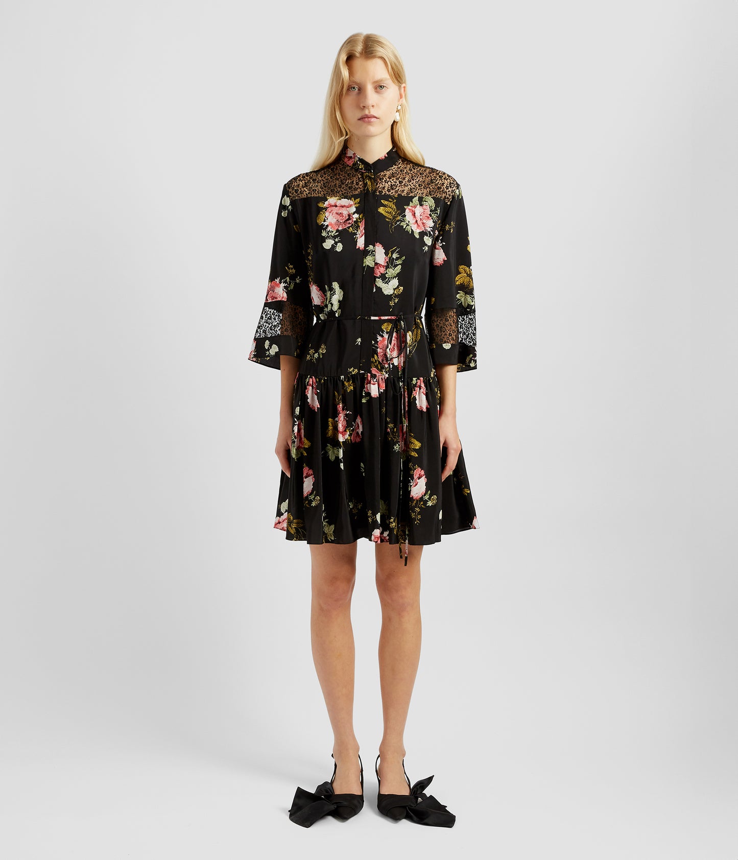 Black Floral Lace Insert Mini Dress