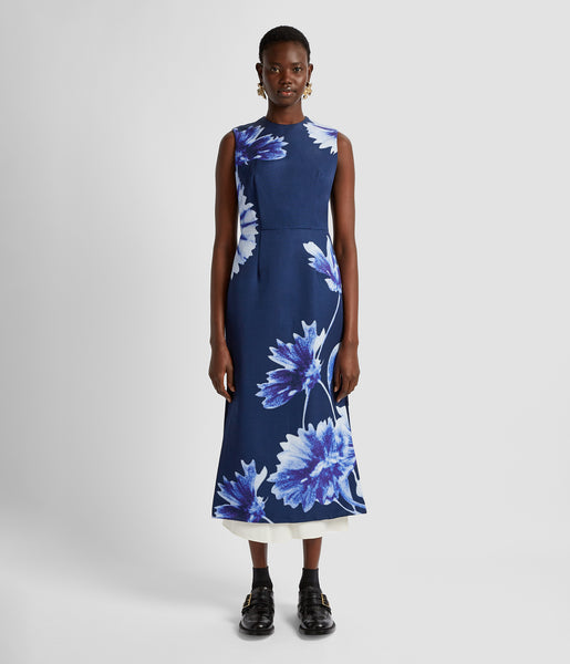 ワンピース ERDEM Woman Dress Blue PS25_D9_ITVS TROUBRIDGE FLORAL INDIGO Troubridge floral-print gathered stretch-jersey midi dress