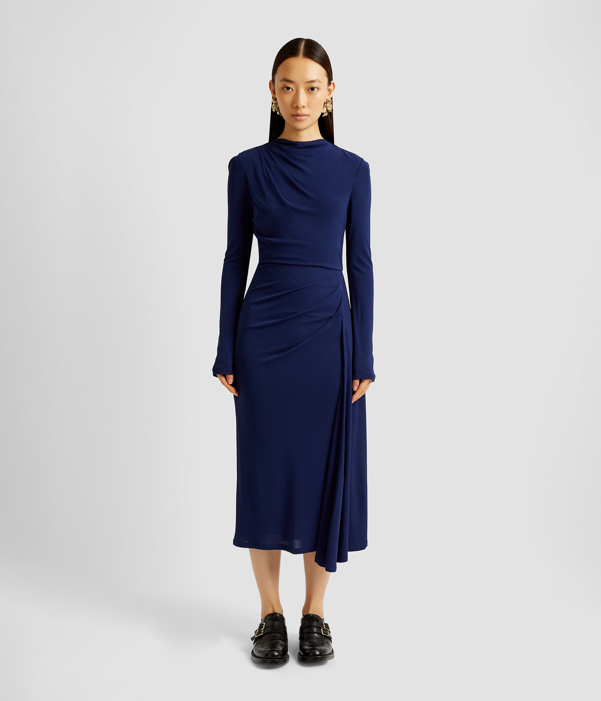 Long Sleeve Draped Midi Dress