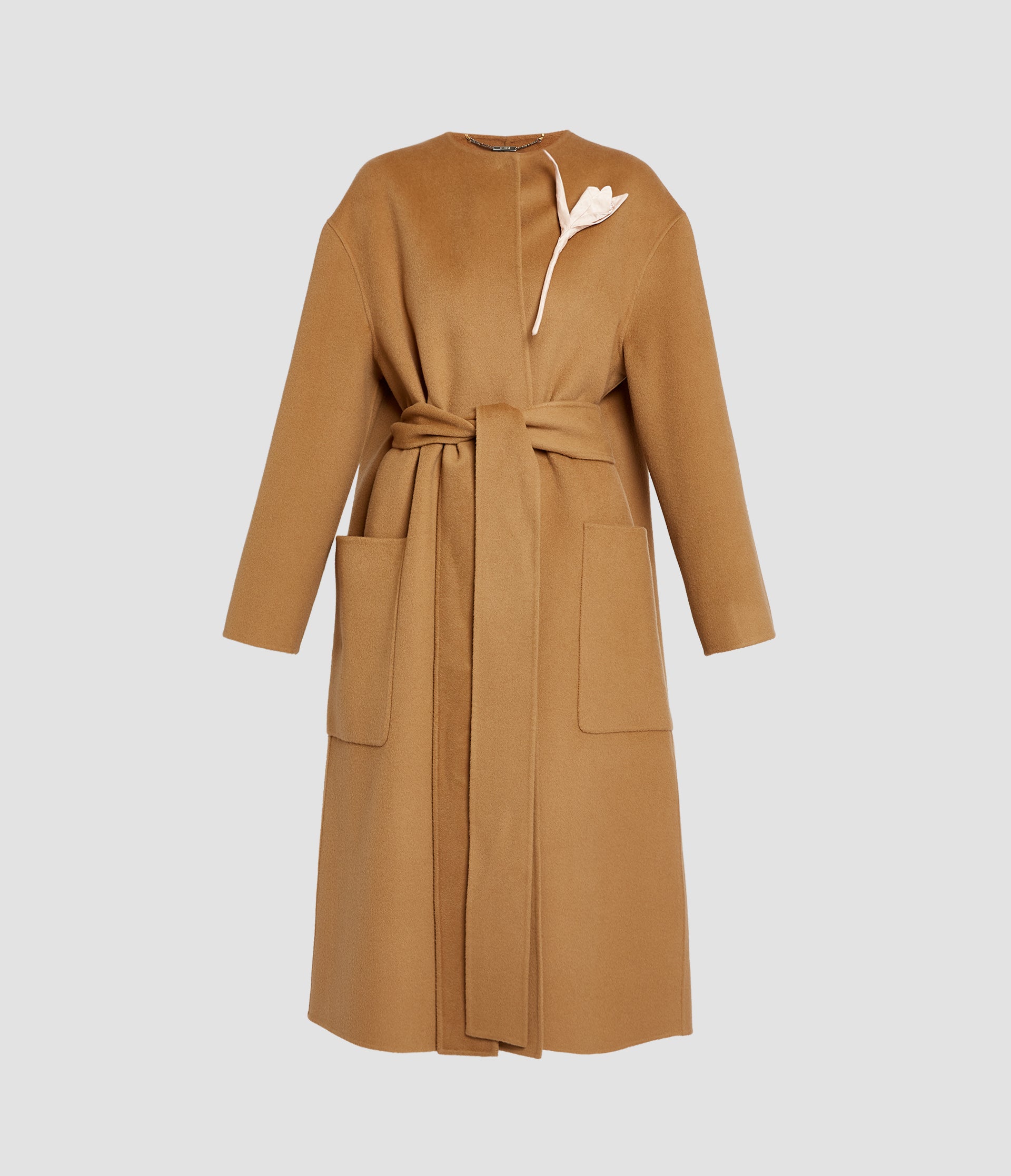 Floral Appliqué Double Faced Wool Coat