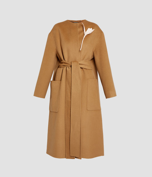 Floral Appliqué Double Faced Wool Coat