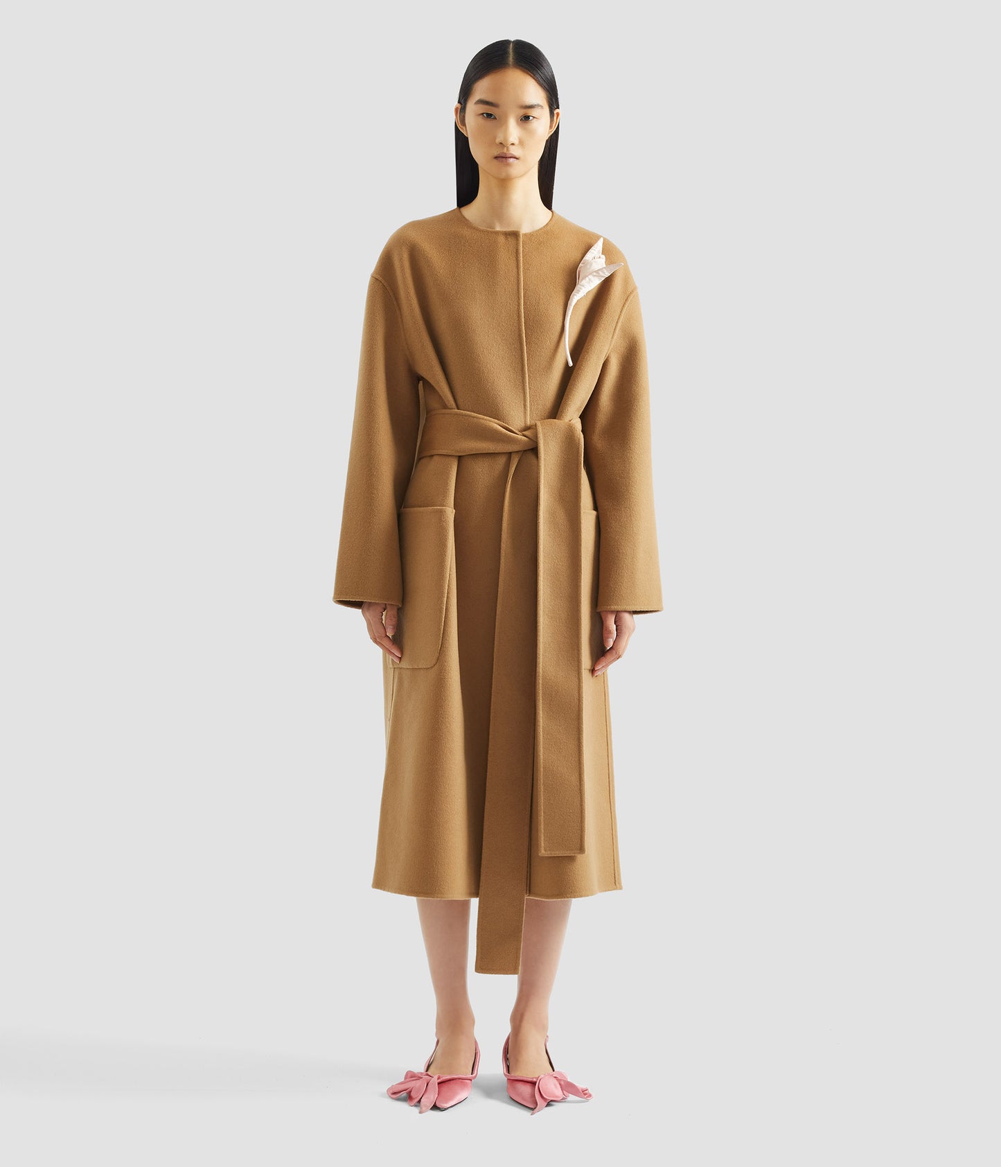 Floral Appliqué Double Faced Wool Coat