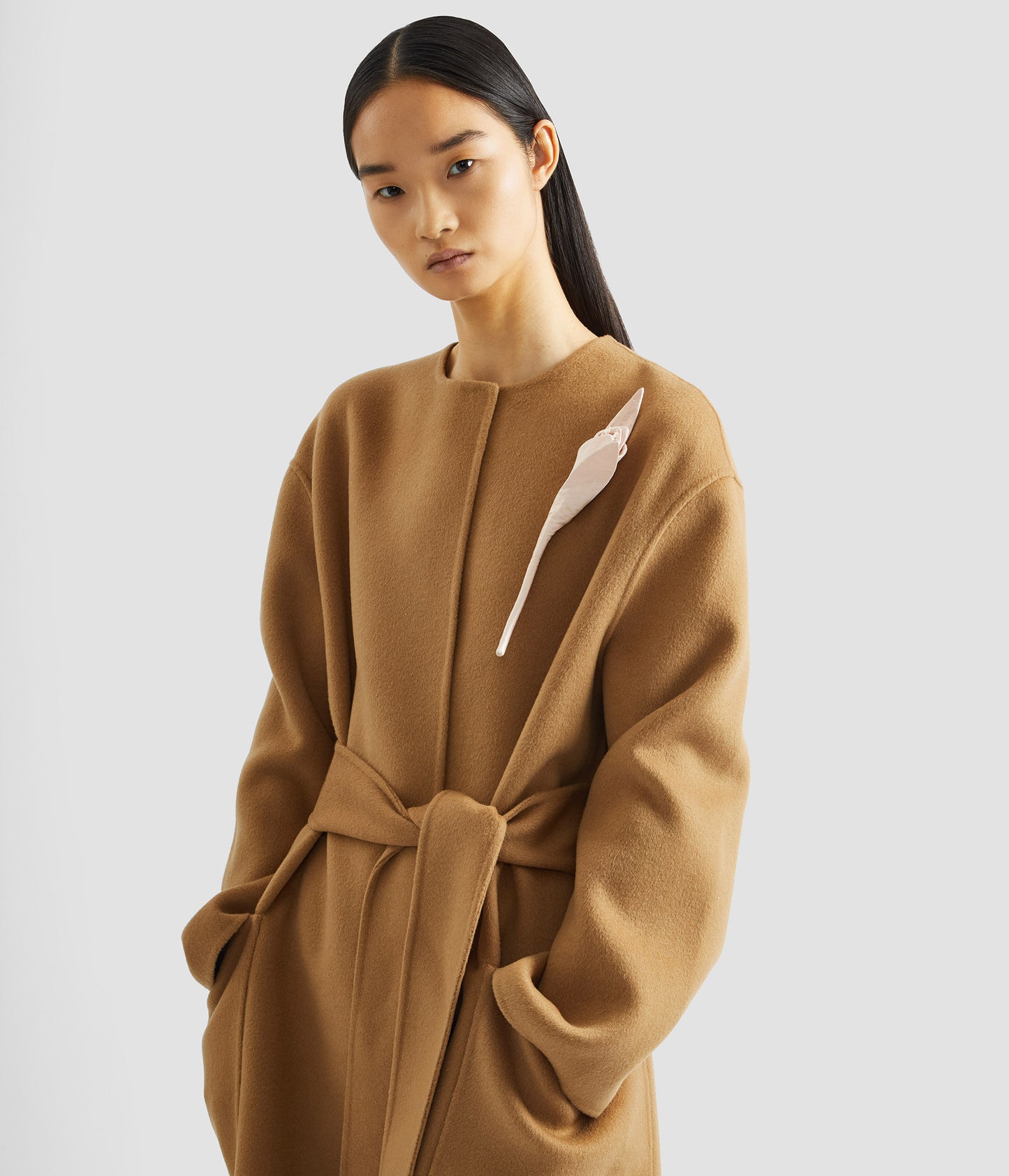 Floral Appliqué Double Faced Wool Coat