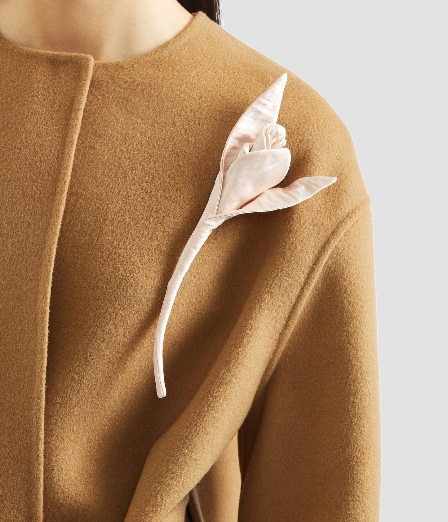 Floral Appliqué Double Faced Wool Coat