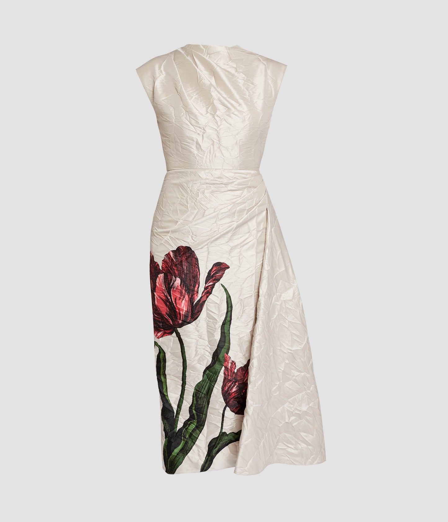 rust floral print satin draped bardot midi dress Rust Floral Print Satin Draped Bardot Midi Dress