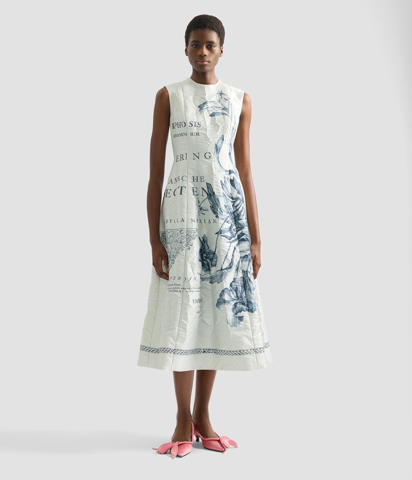 Floral Print Textured Satin Midi Dress