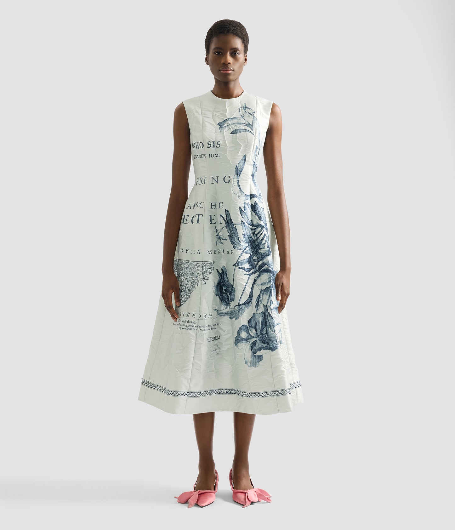 Floral Print Textured Satin Midi Dress