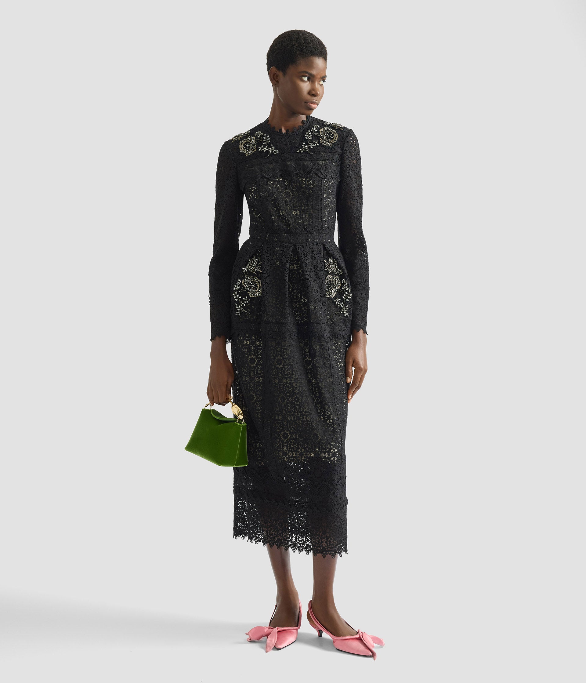 ERDEM | Embellished Guipure Long Sleeve Midi Dress ERDEM | Embellished Guipure Long Sleeve Midi Dress