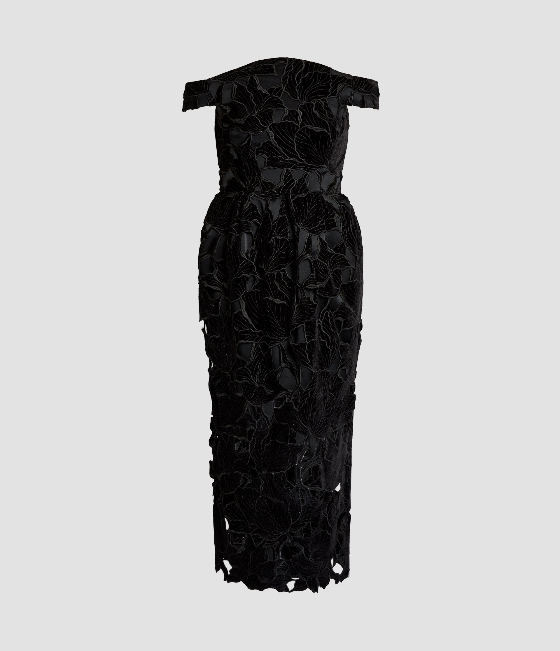 Floral Cutwork Off-The-Shoulder Midi Dress