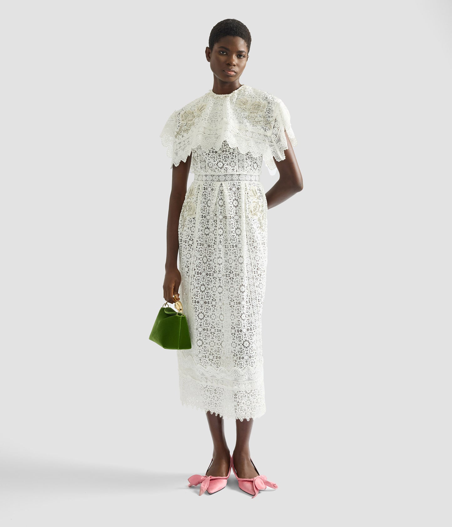 Embroidered Guipure Midi Dress