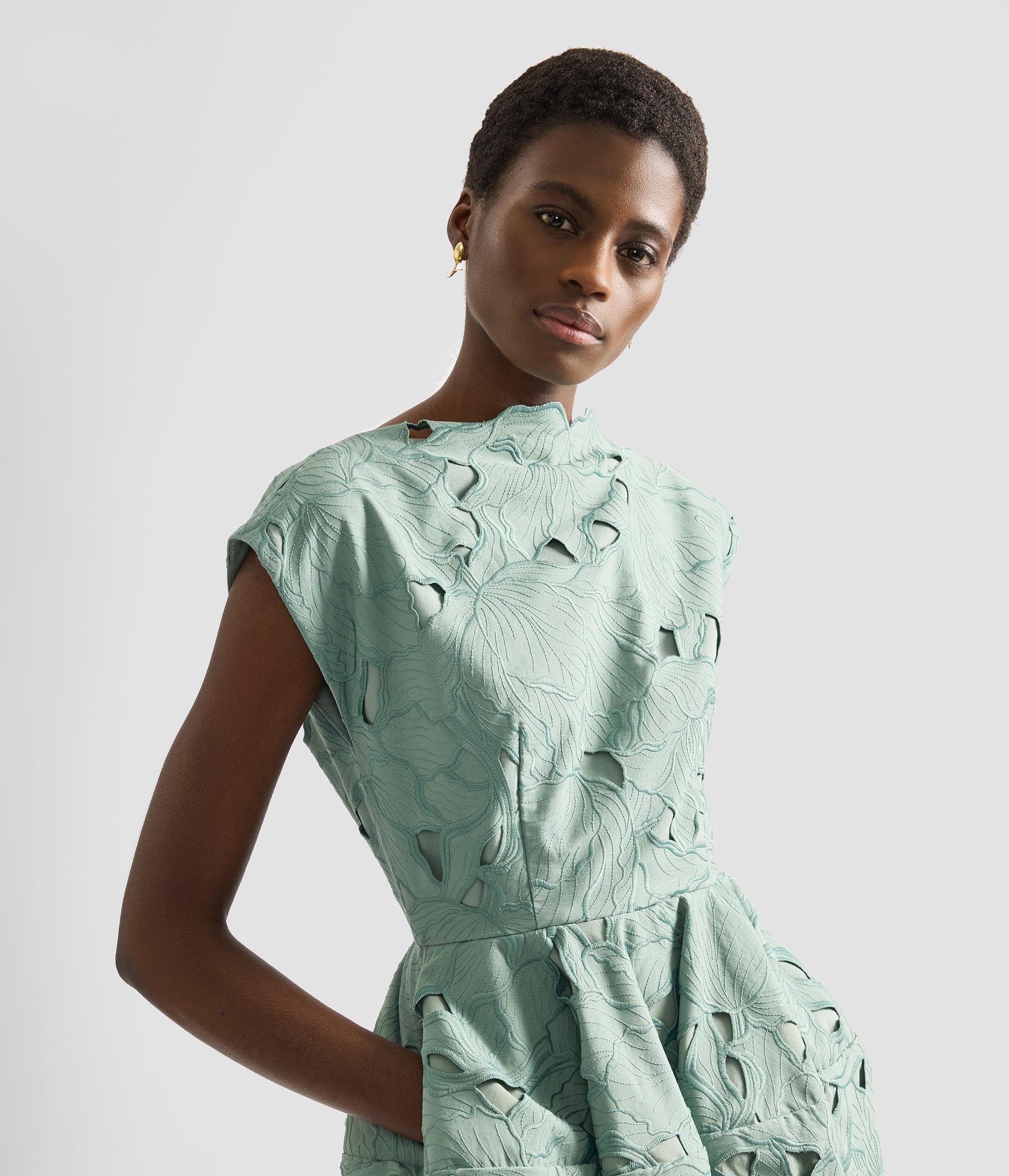 erdem mini dress Embroidered Cotton Twill Hourglass Mini Dress