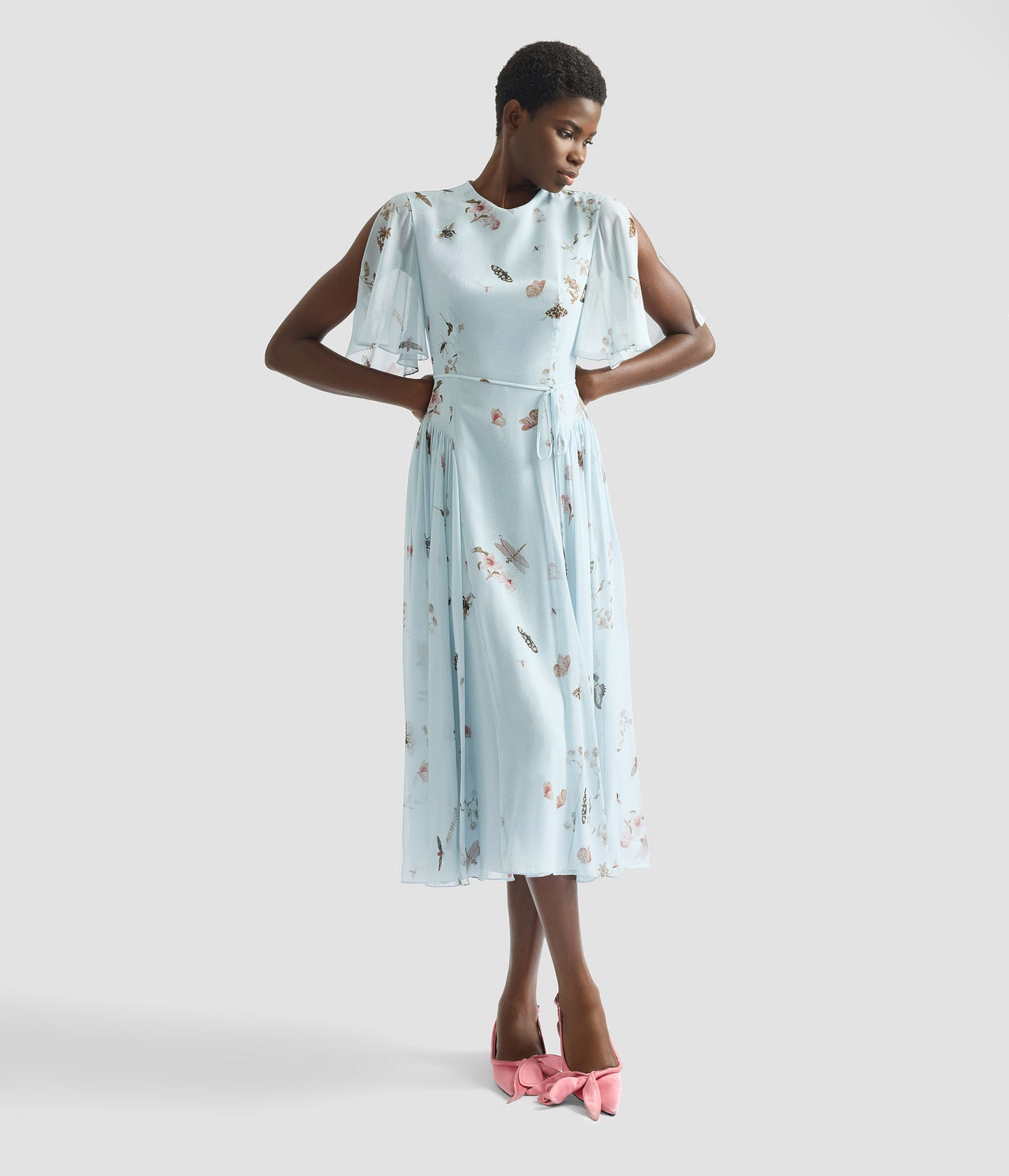 Printed Silk Voile Midi Dress