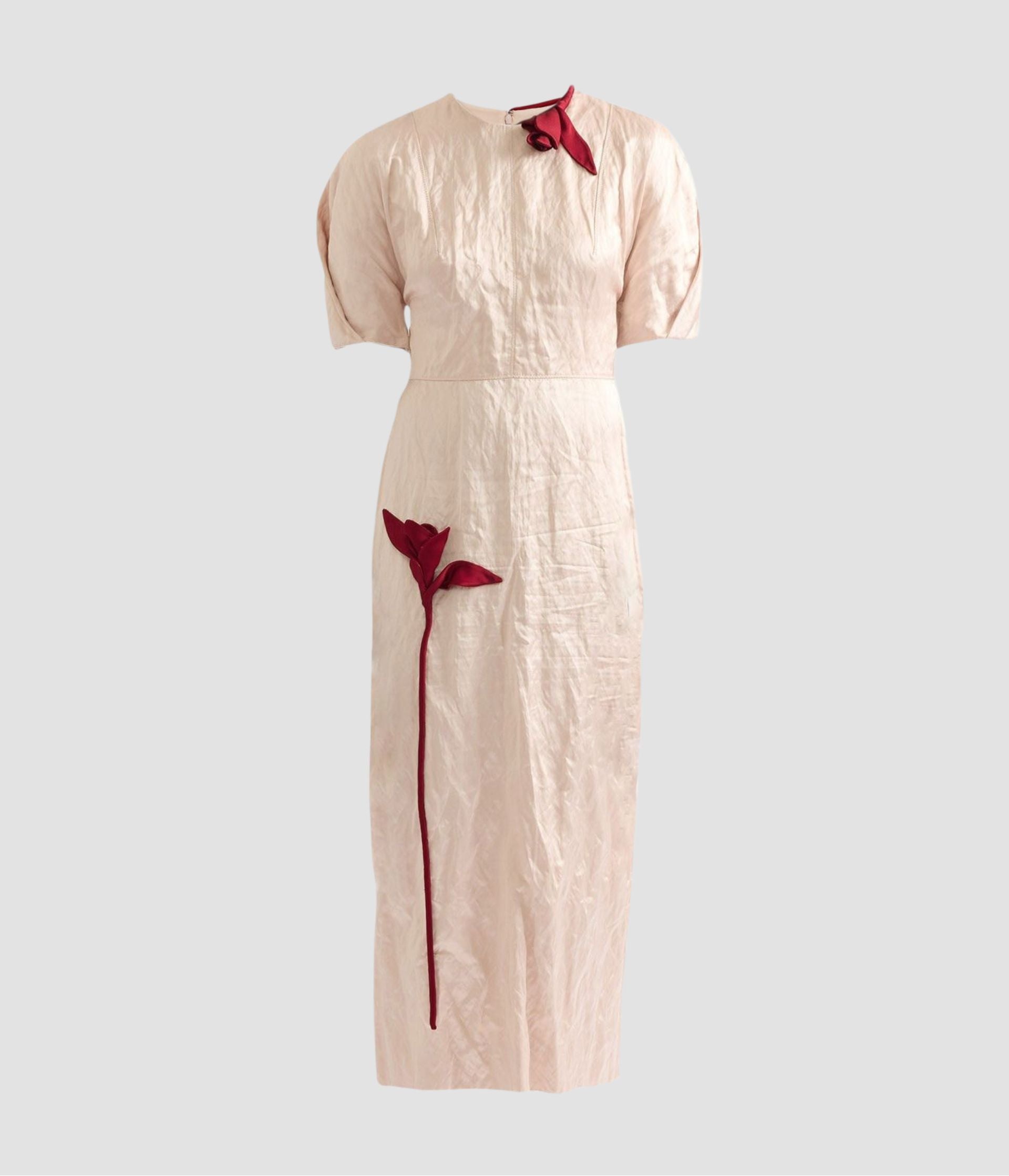 Embroidered Textured Satin Midi Dress