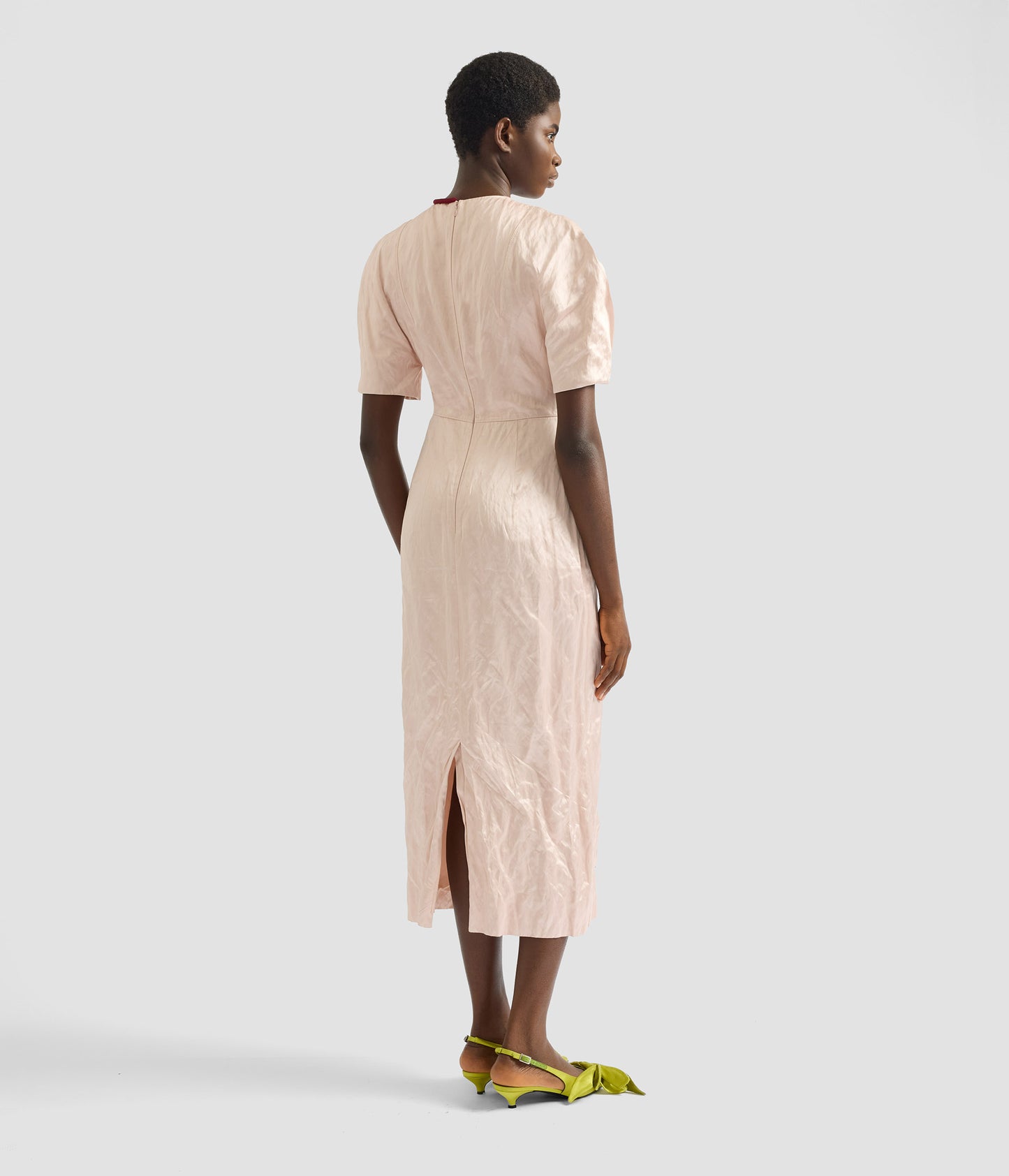 Embroidered Textured Satin Midi Dress