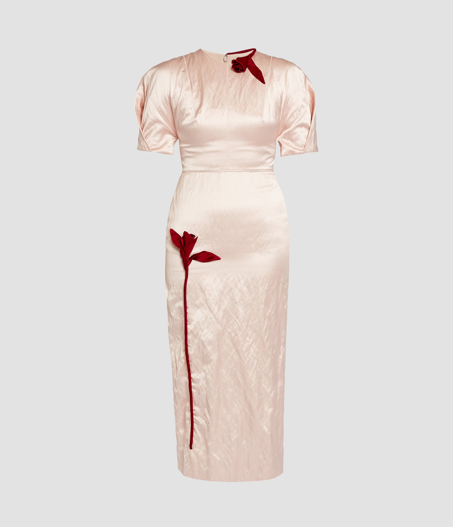 Embroidered Textured Satin Midi Dress