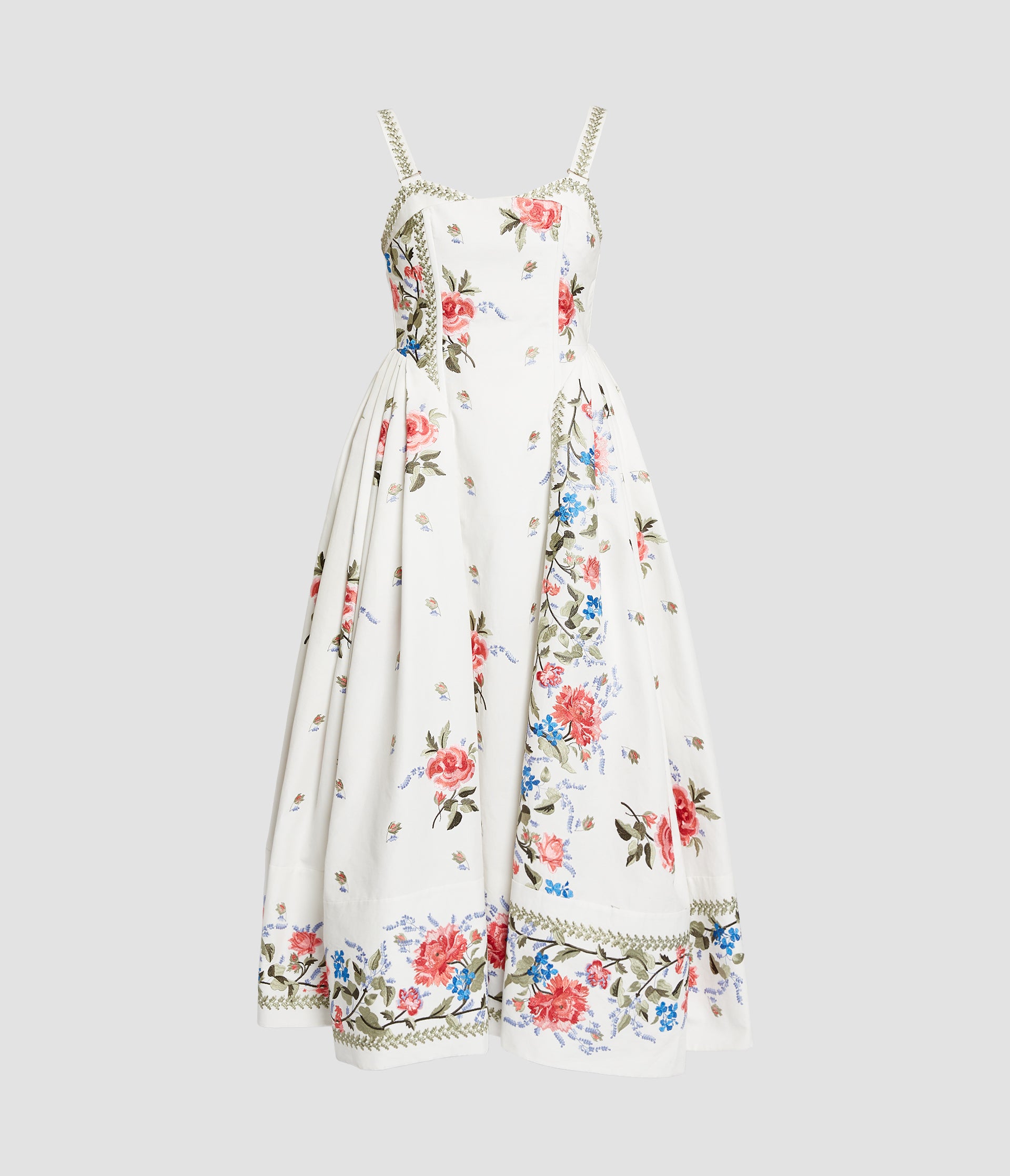 Embroidered Cotton Faille Sleeveless Midi Dress