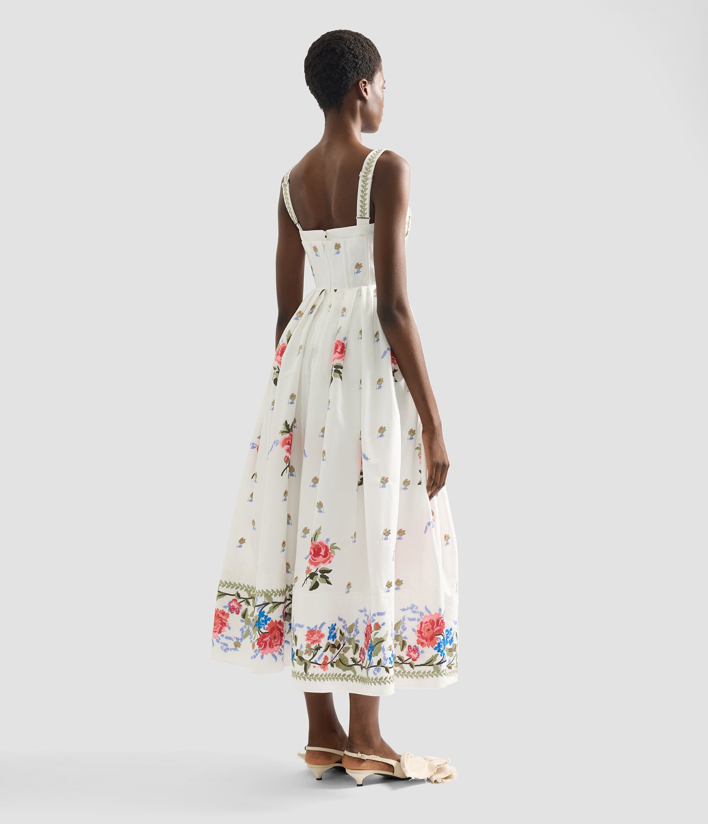 Embroidered Cotton Faille Sleeveless Midi Dress
