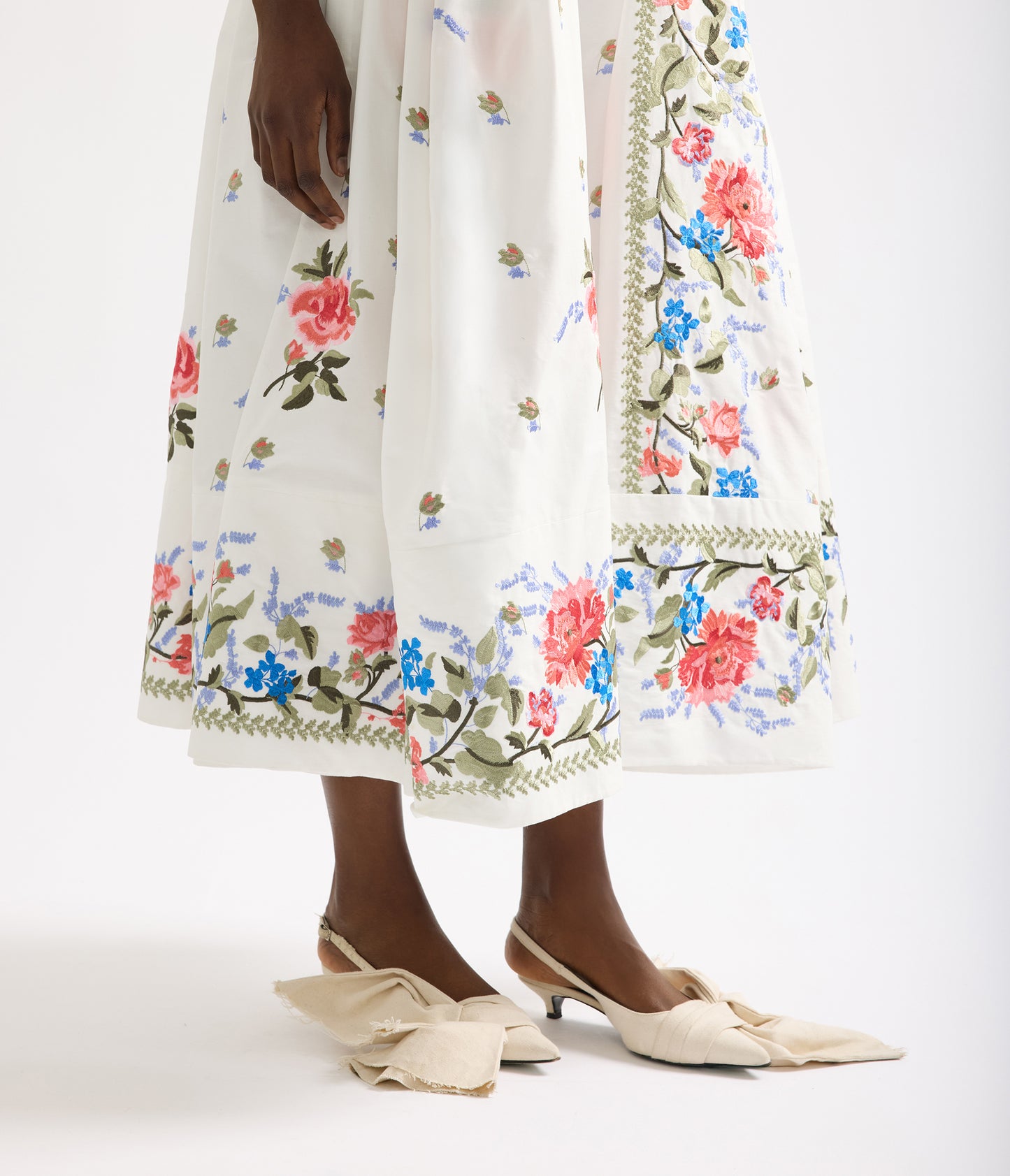 Embroidered Cotton Faille Sleeveless Midi Dress