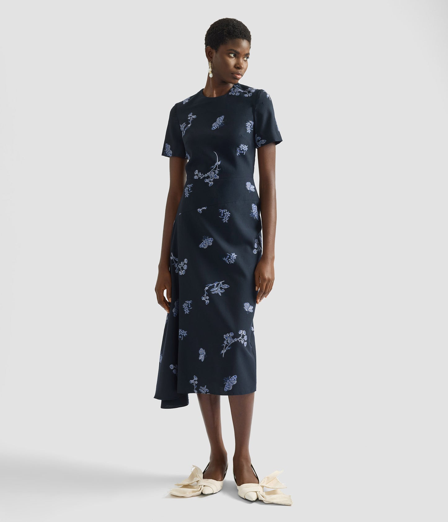 Draped Jacquard Midi Dress