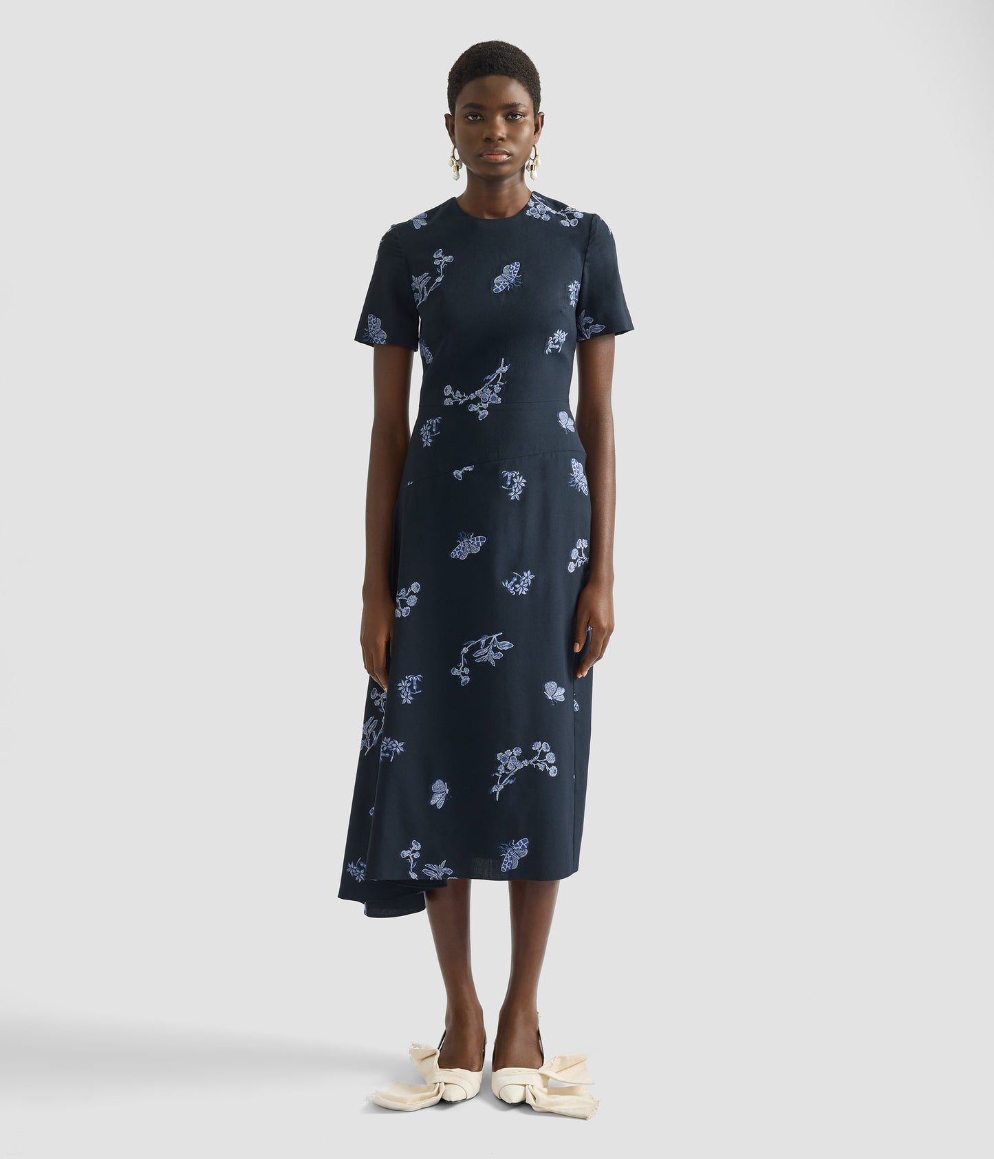 Draped Jacquard Midi Dress