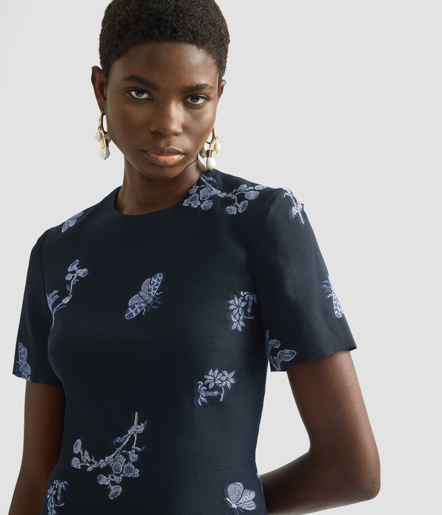 Draped Jacquard Midi Dress