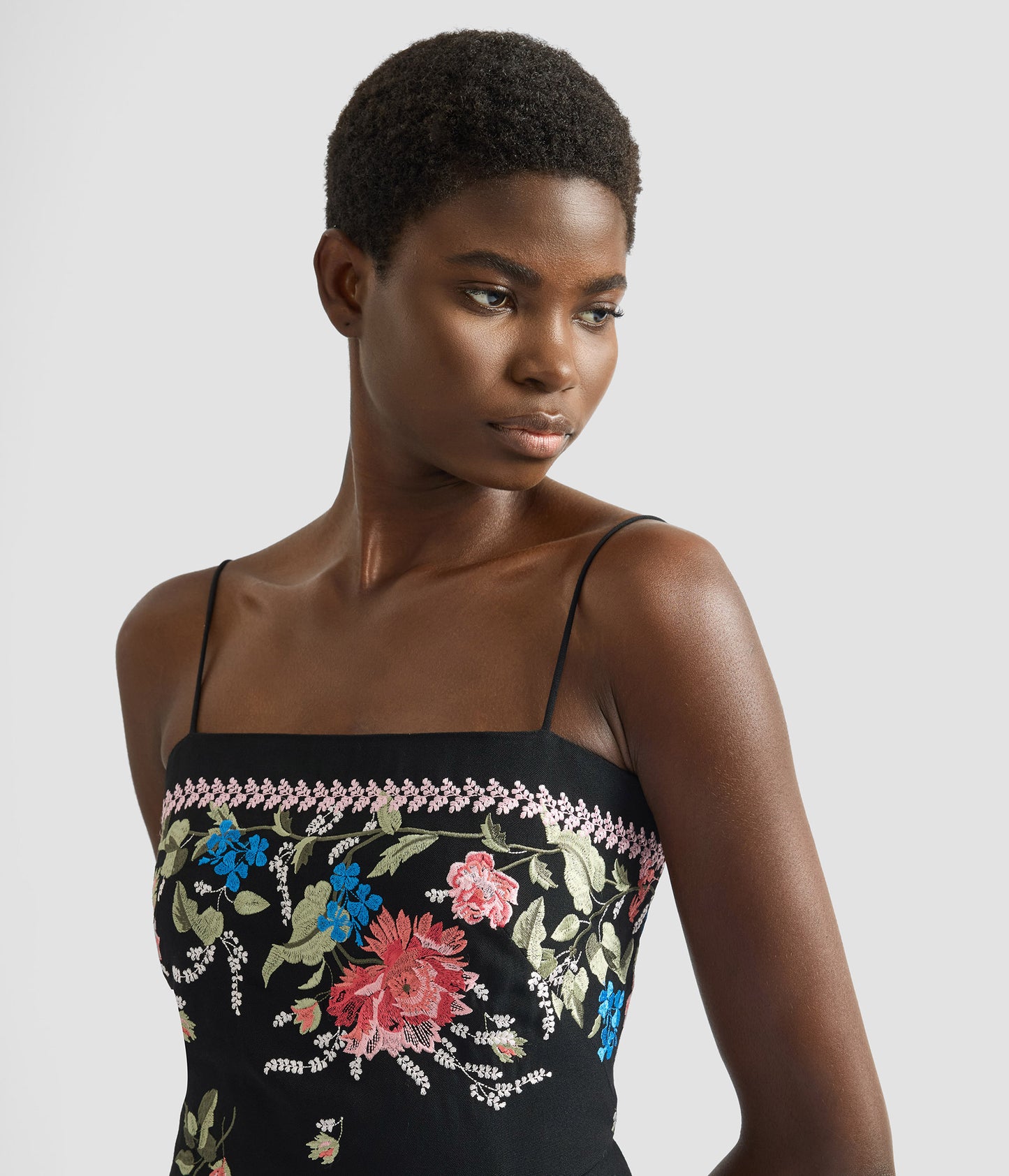 Embroidered Grain De Poudre Sleeveless Midi Dress