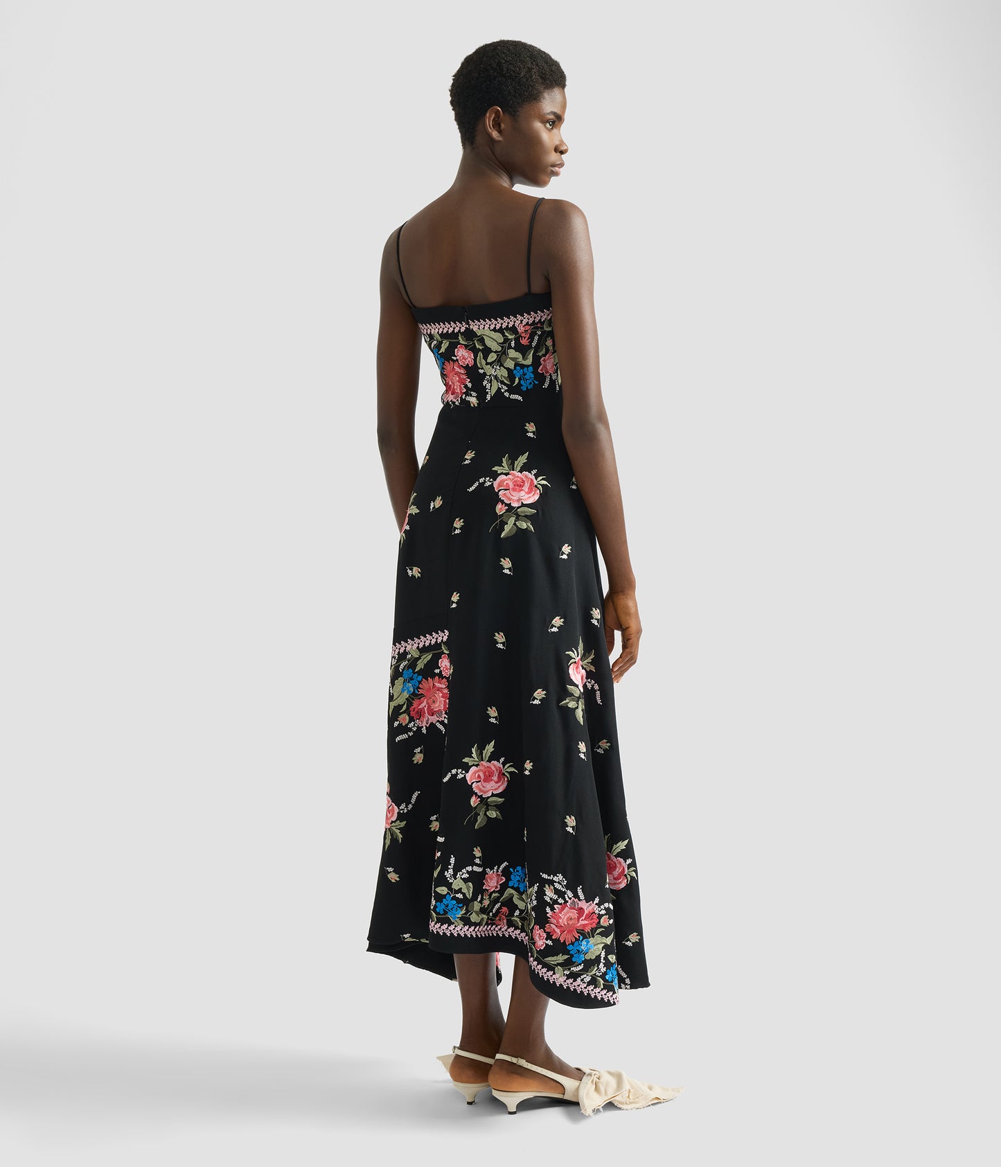 Embroidered Grain De Poudre Sleeveless Midi Dress