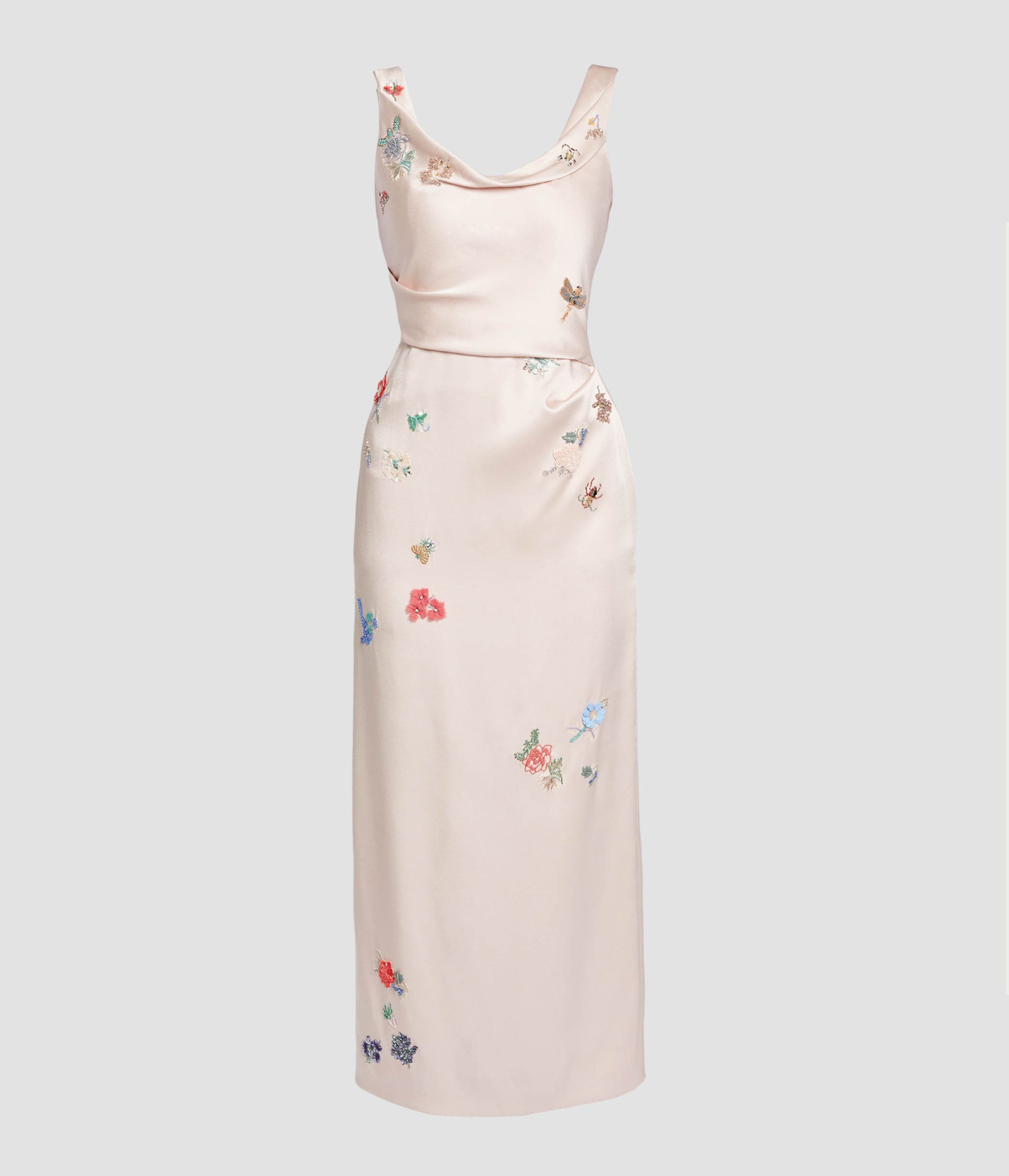 Embellished Satin Cady Sleeveless Midi Dress