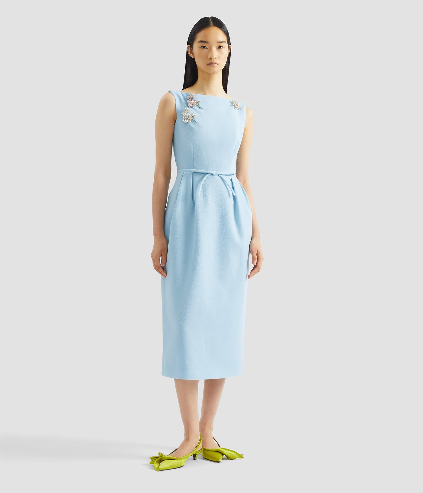 Embellished Crepe Sleeveless Midi Dress