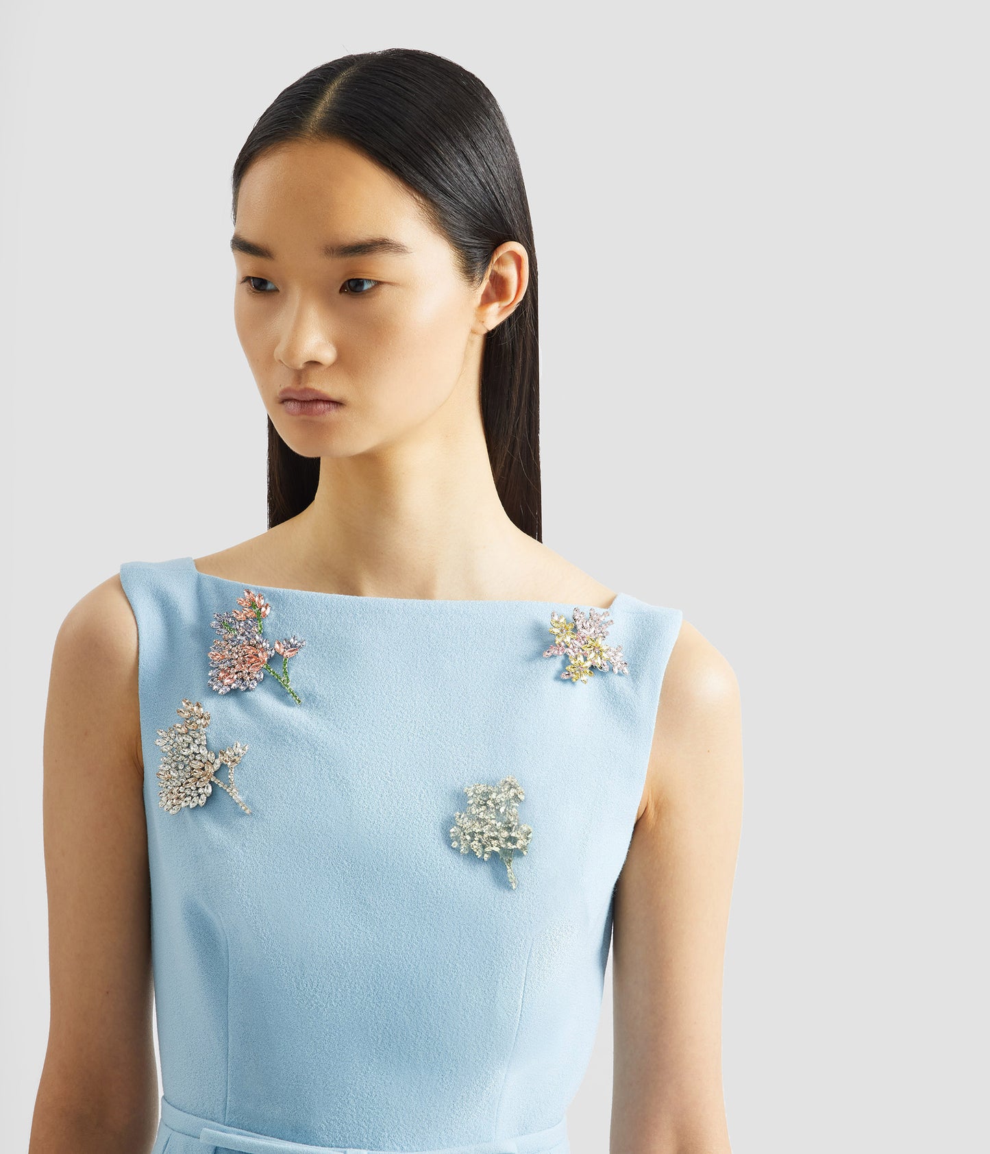 Embellished Crepe Sleeveless Midi Dress