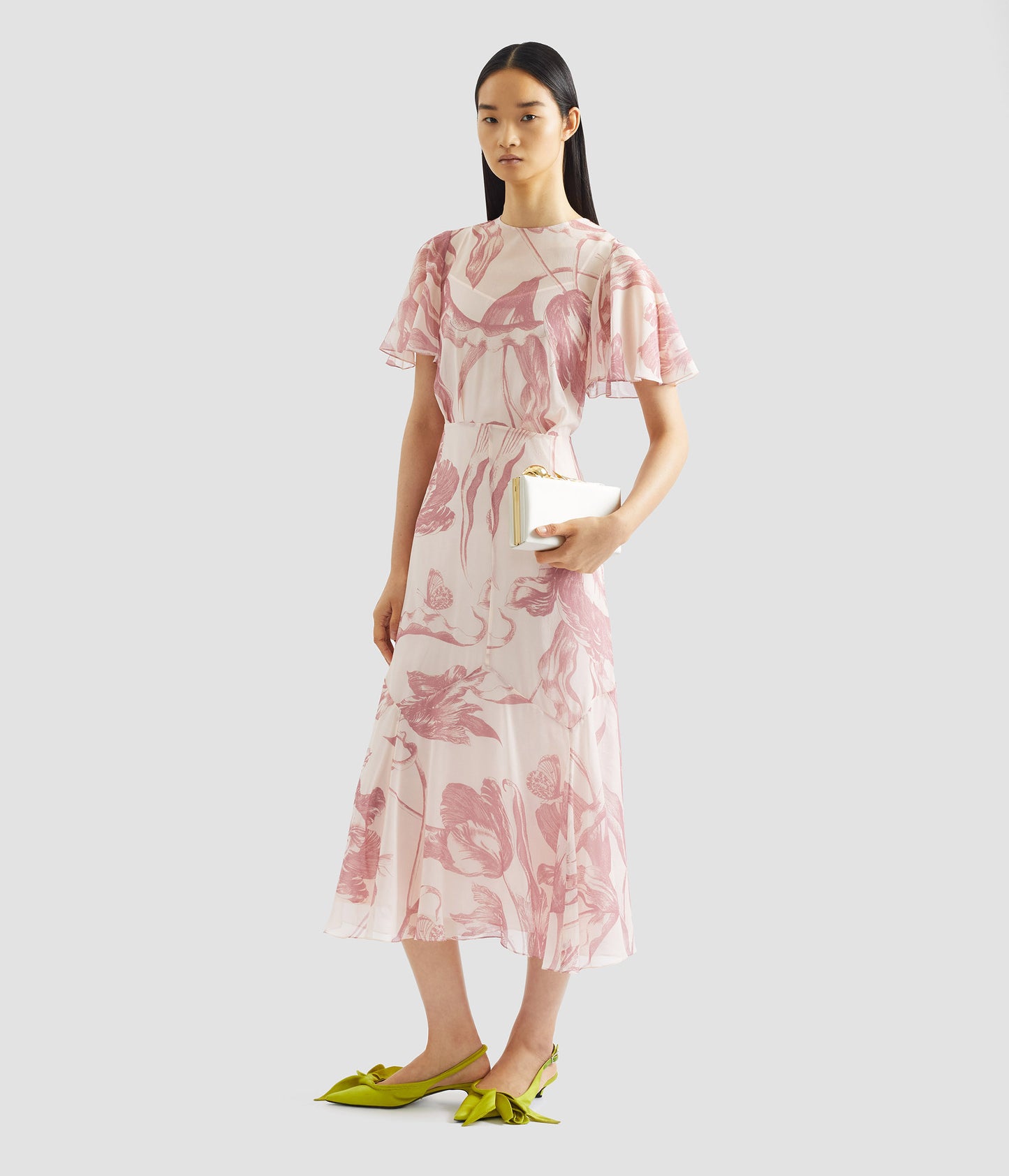 Floral Print Silk Voile Midi Dress