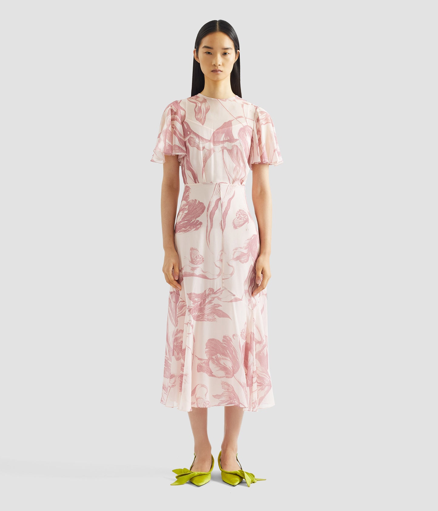 Floral Print Silk Voile Midi Dress
