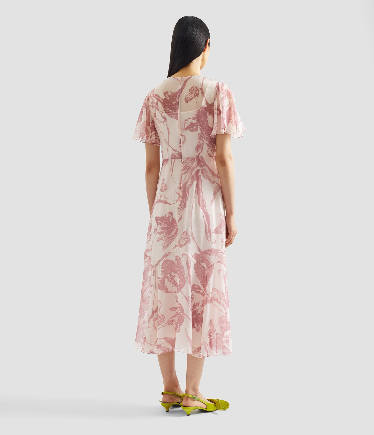 Floral Print Silk Voile Midi Dress