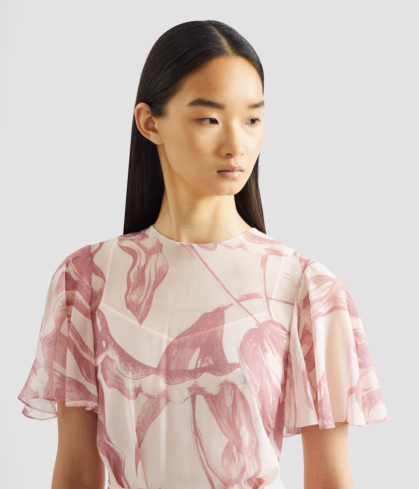 Floral Print Silk Voile Midi Dress