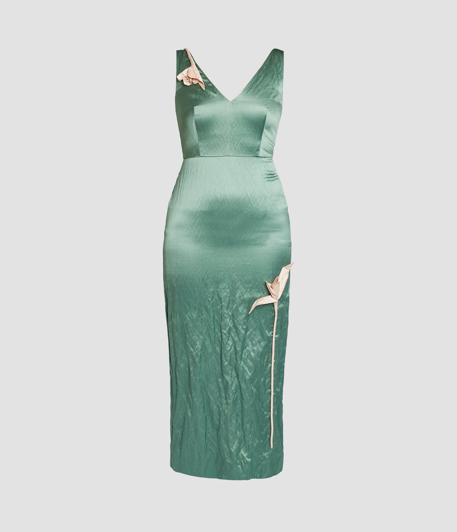 Embroidered Textured Satin Sleeveless Midi Dress
