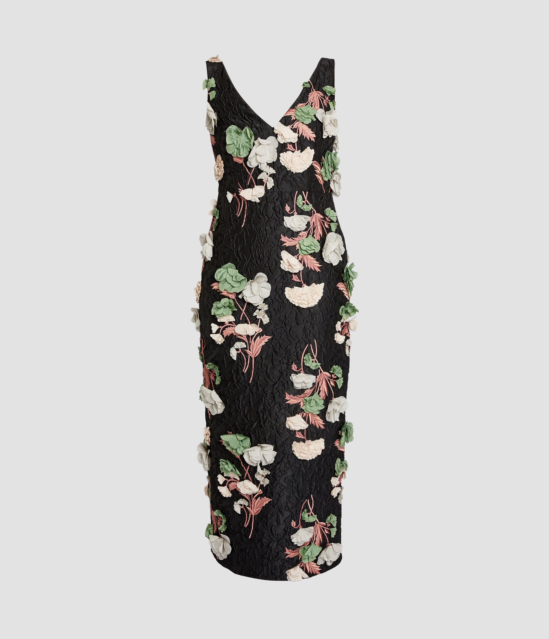 Floral Embroidered Cloque Sleeveless Midi Dress