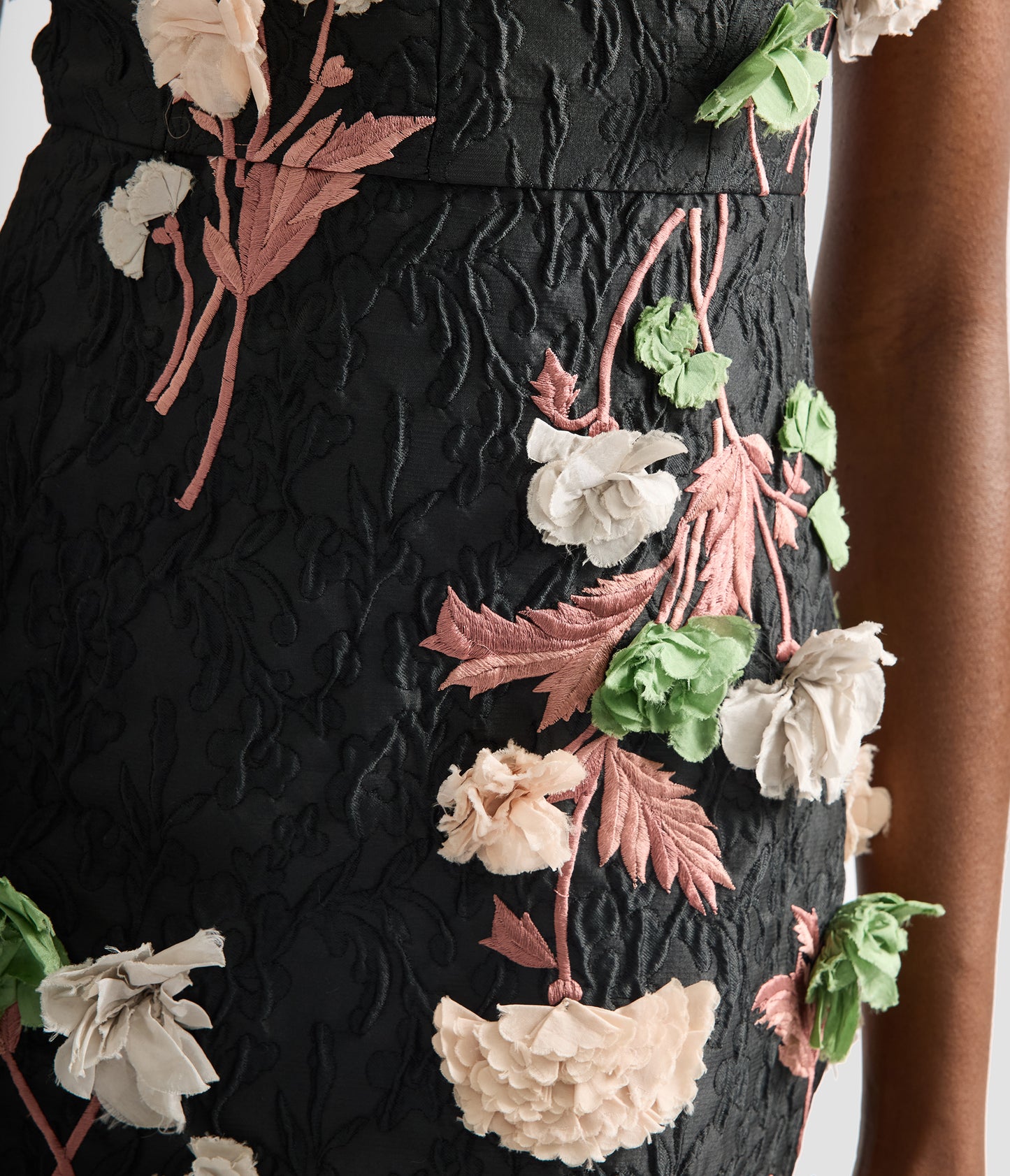 Floral Embroidered Cloque Sleeveless Midi Dress