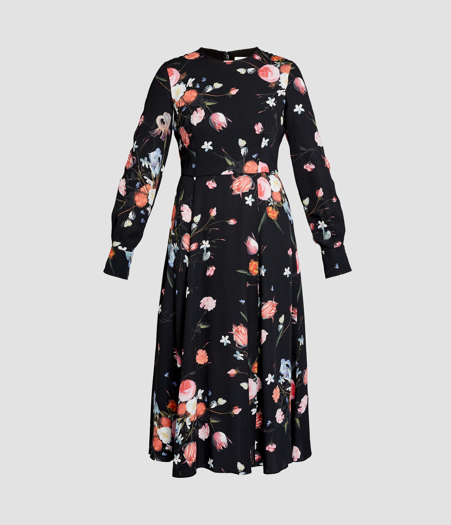 Floral Print Crepe Long Sleeve Midi Dress