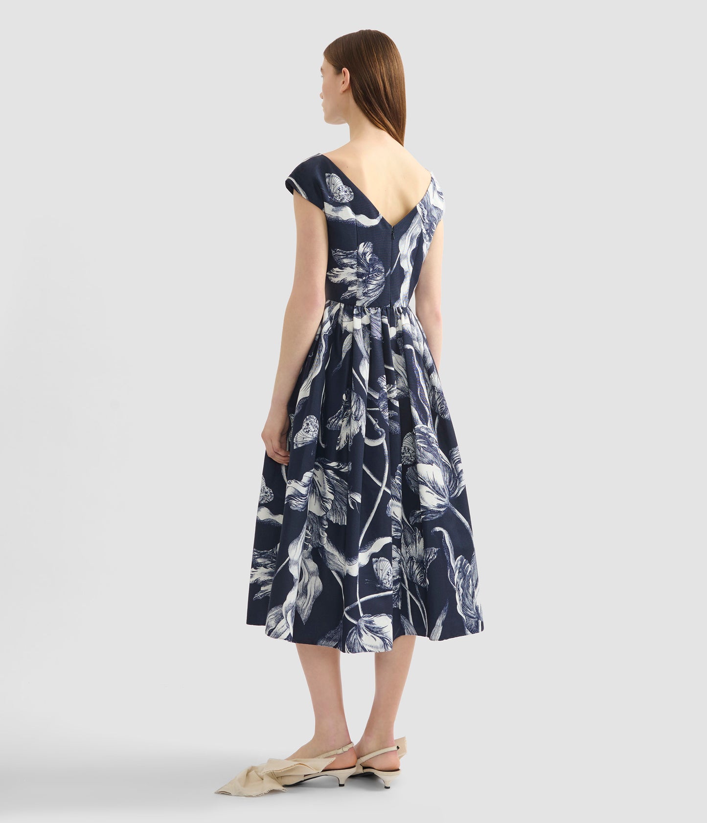 Floral Print Cotton Faille Sleeveless Midi Dress