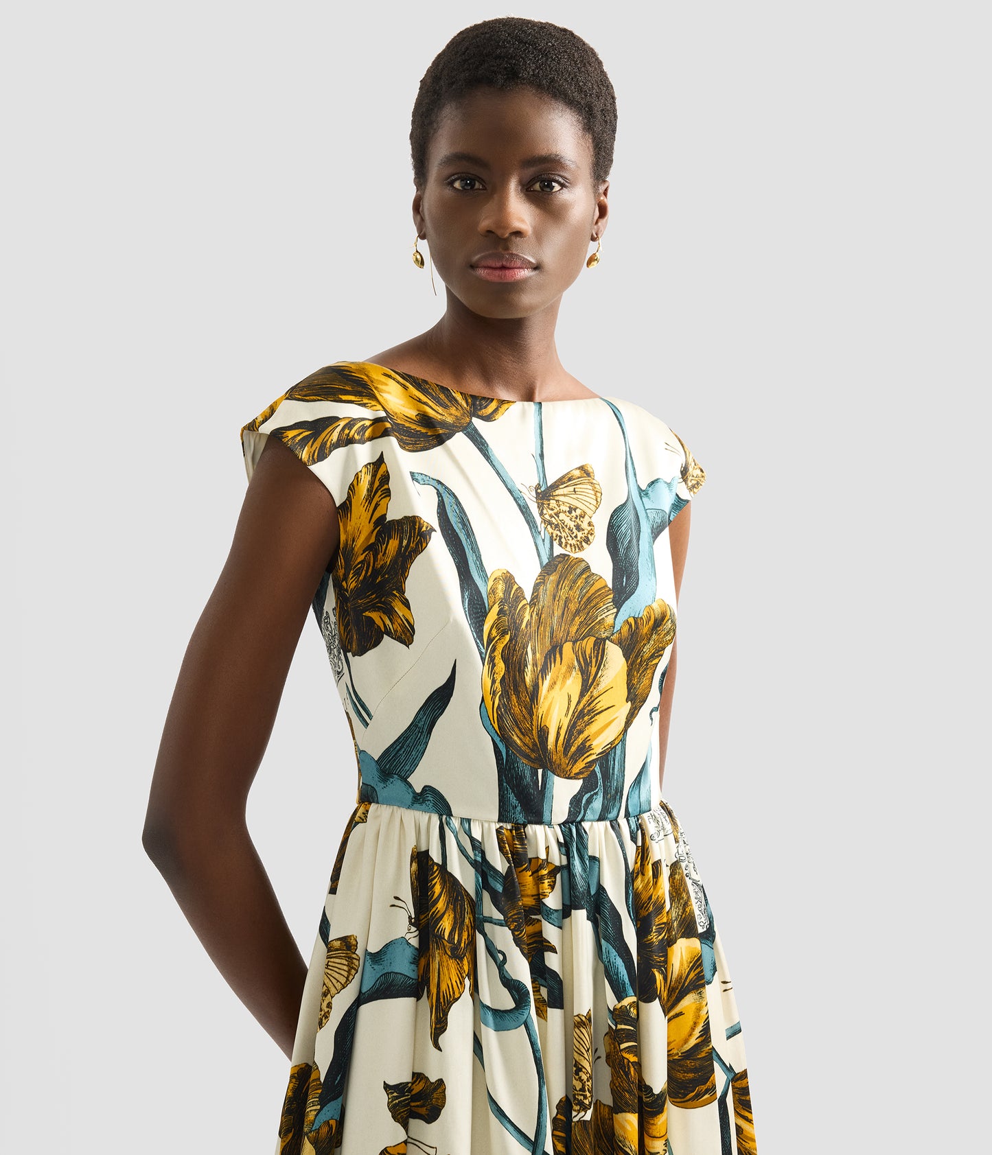 Floral Print Duchess Sleeveless Midi Dress