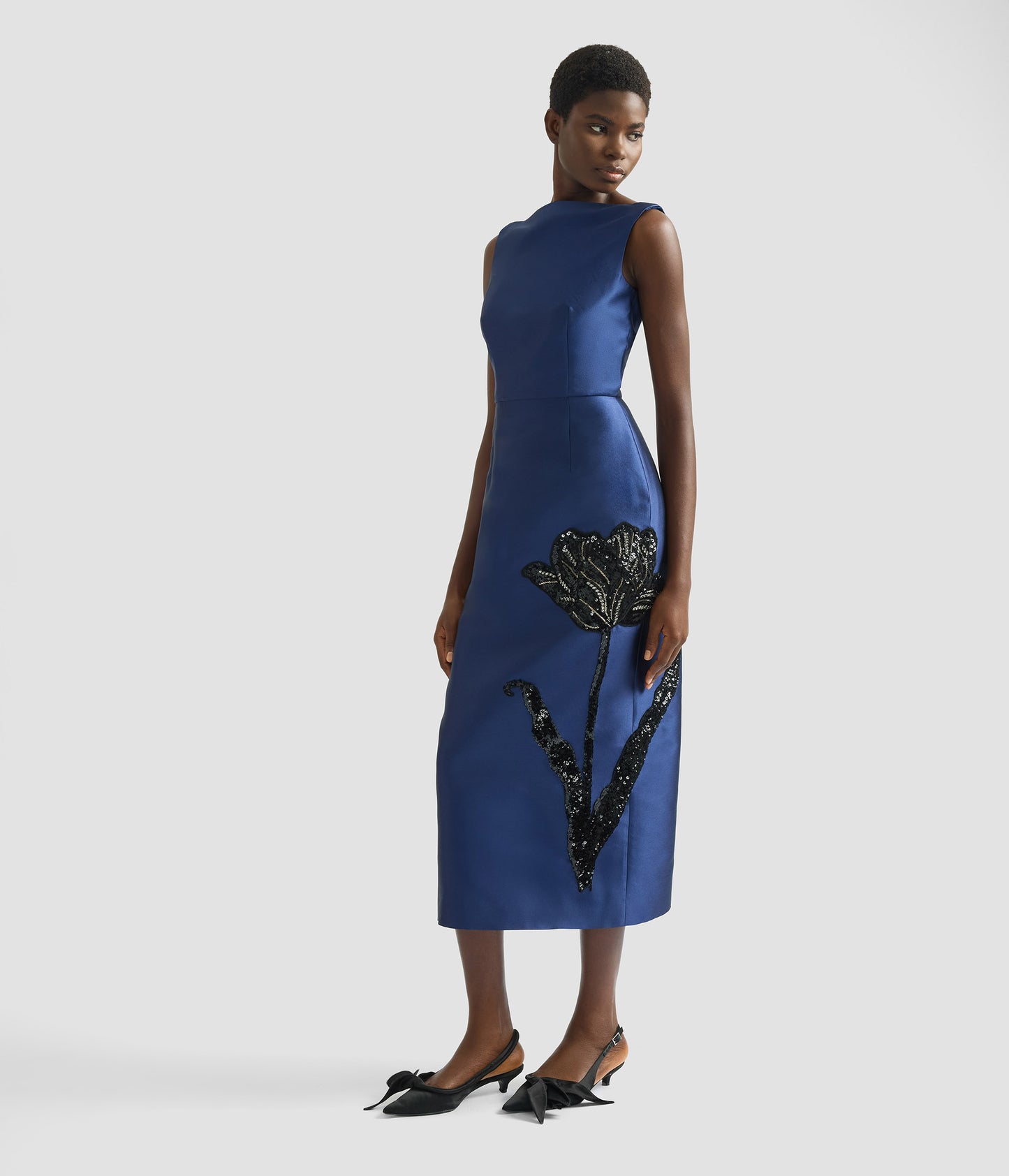 Embellished Mikado Sleeveless Midi Dress