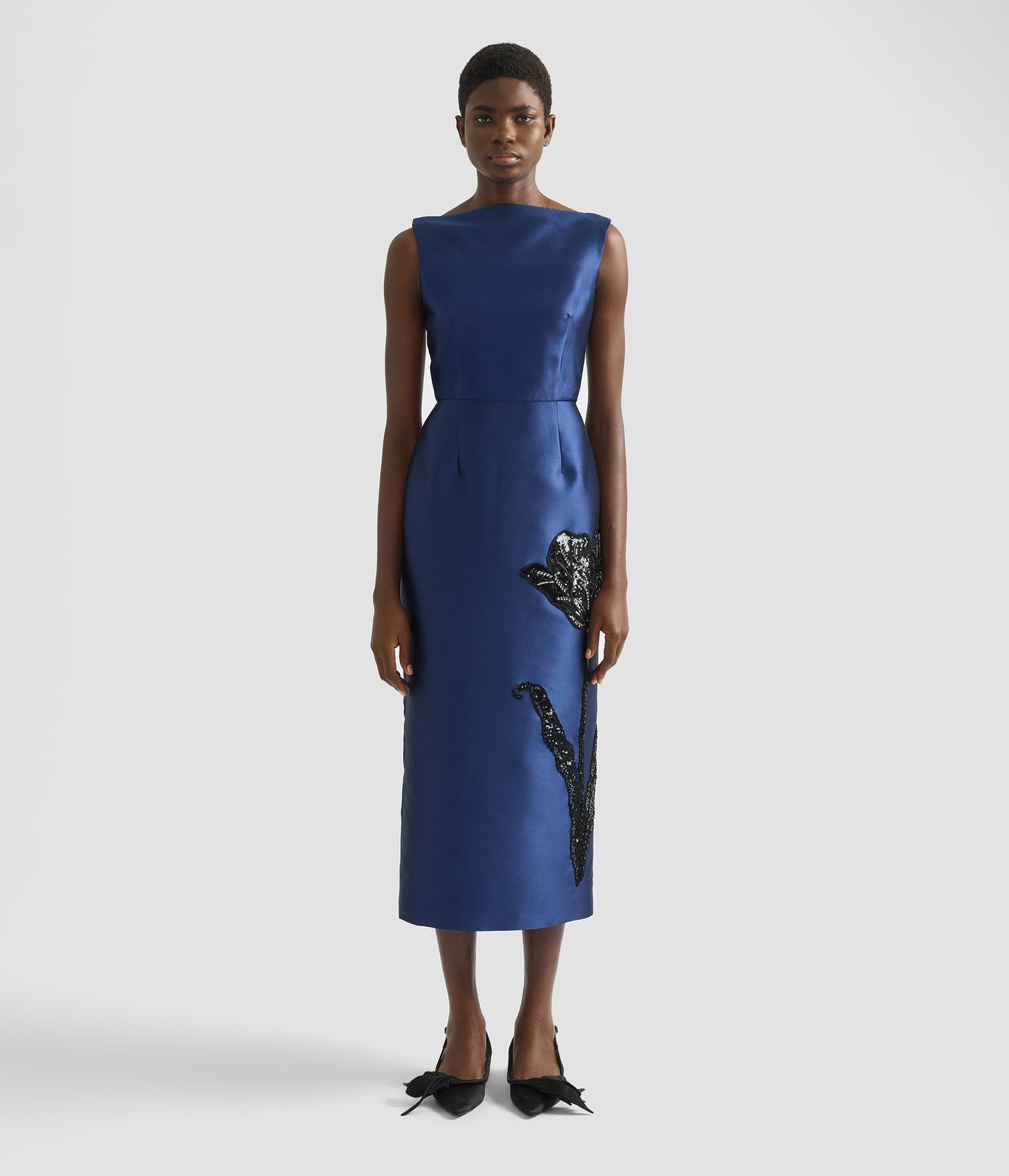 Embellished Mikado Sleeveless Midi Dress