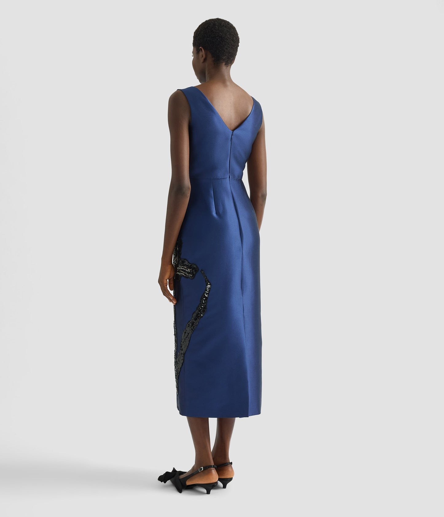 Embellished Mikado Sleeveless Midi Dress