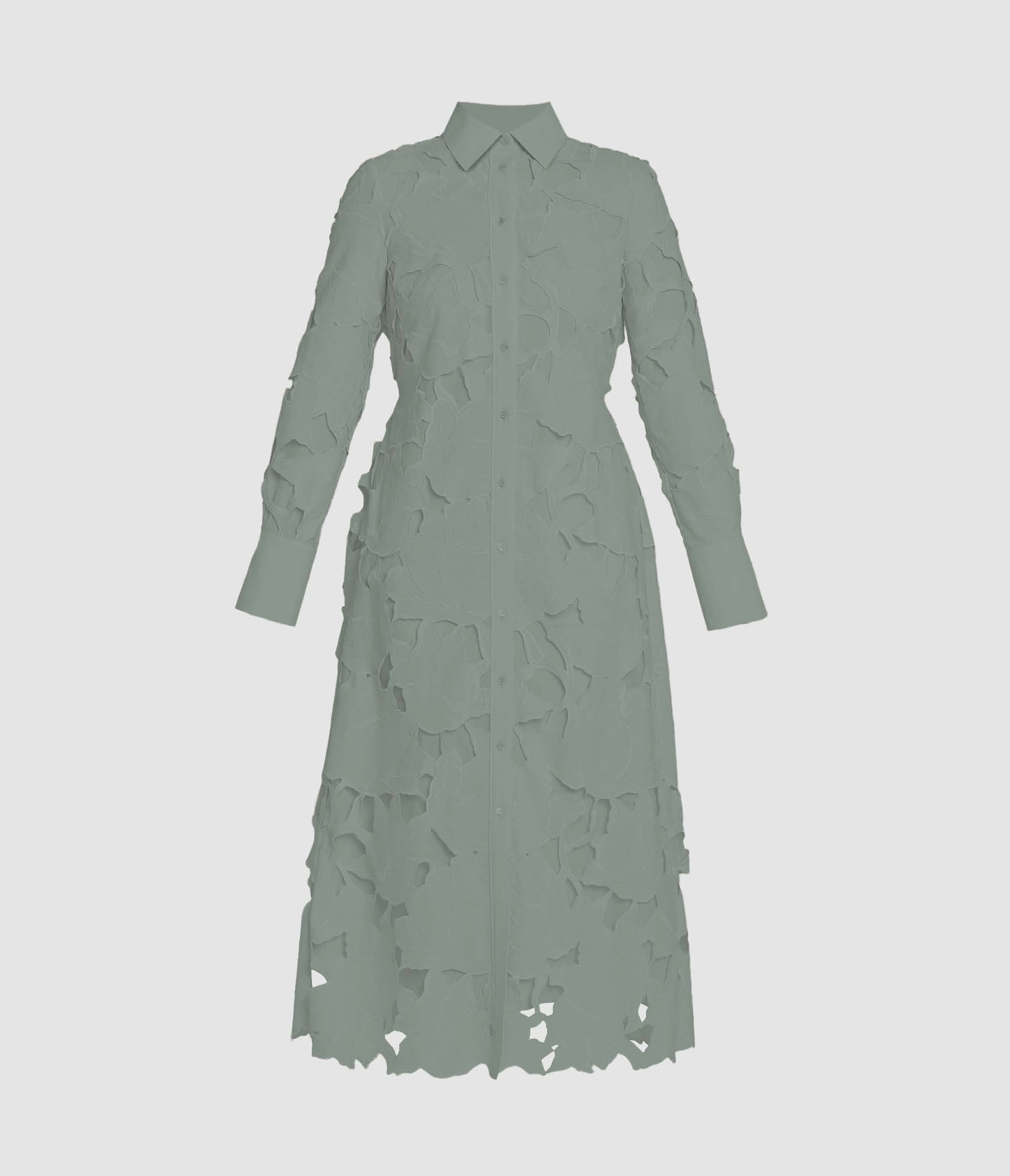 Floral Cutwork Long Sleeve Midi Dress