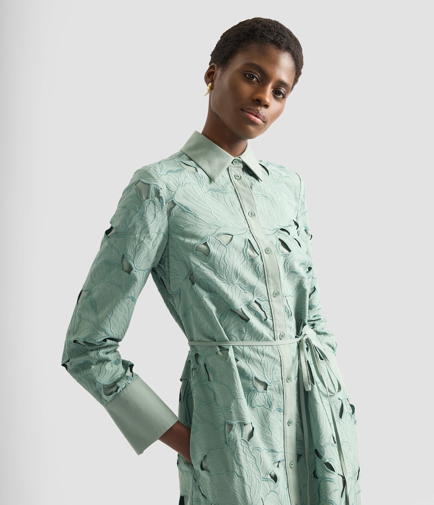 Floral Cutwork Long Sleeve Midi Dress