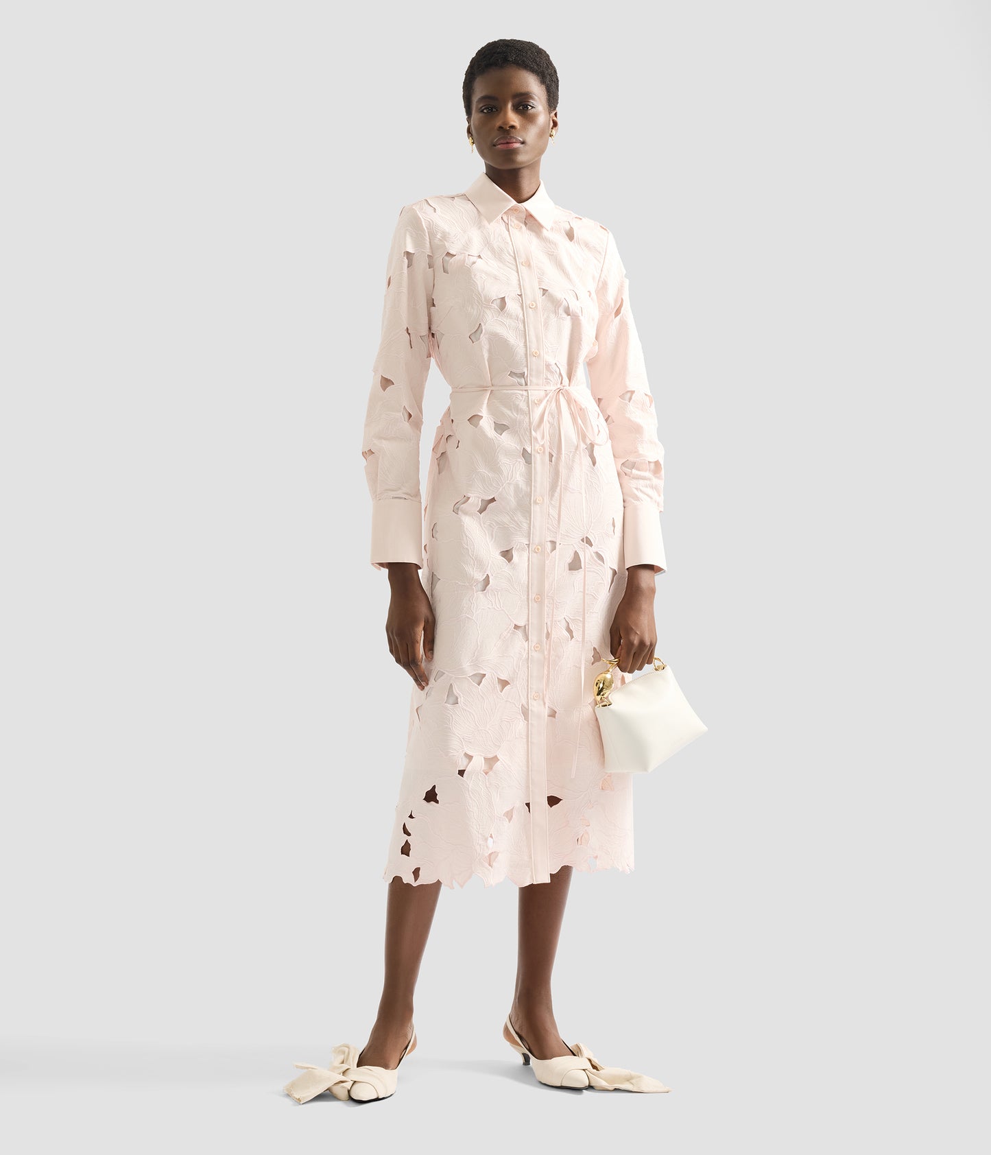 Floral Cutwork Long Sleeve Midi Dress