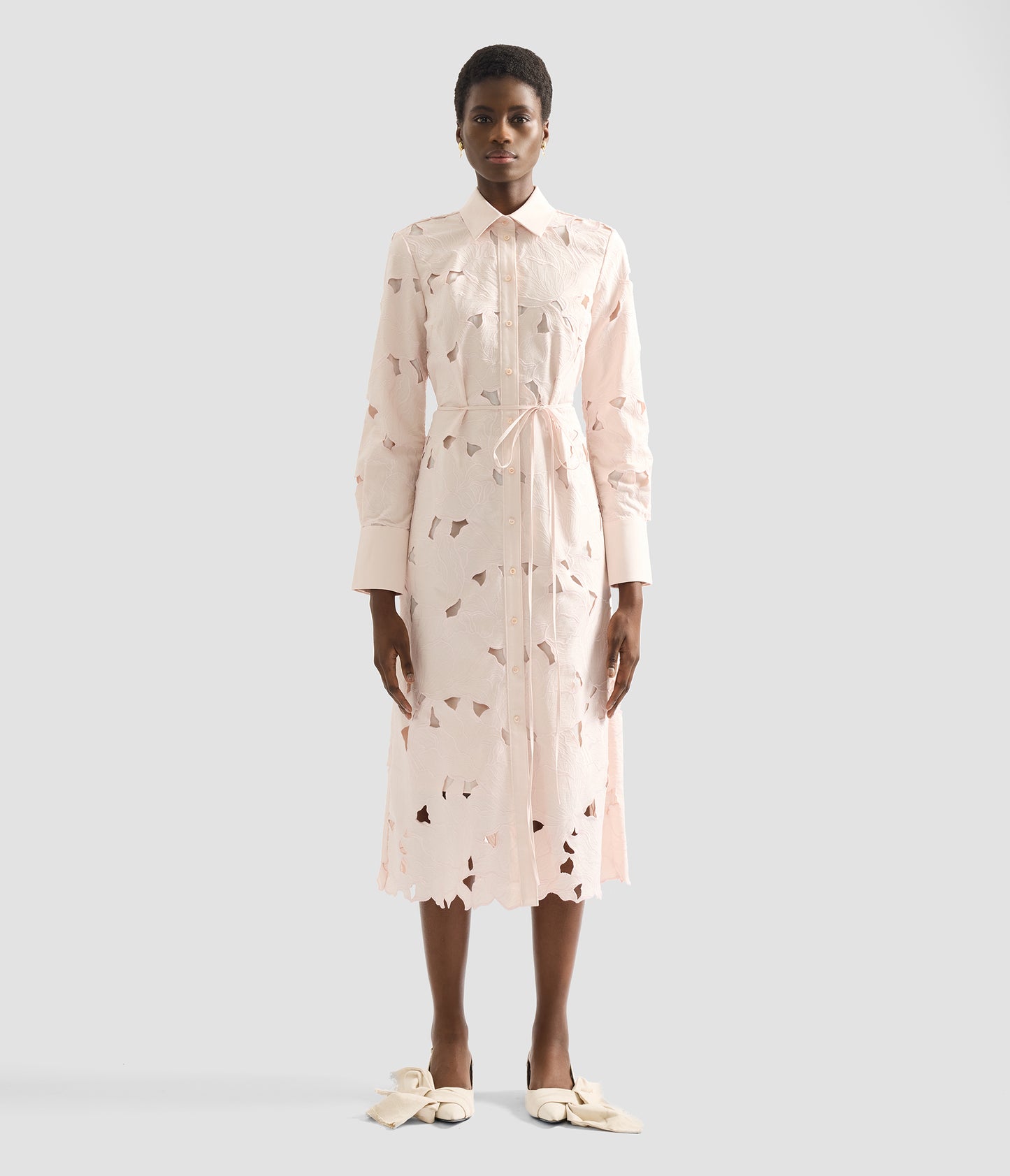 Floral Cutwork Long Sleeve Midi Dress