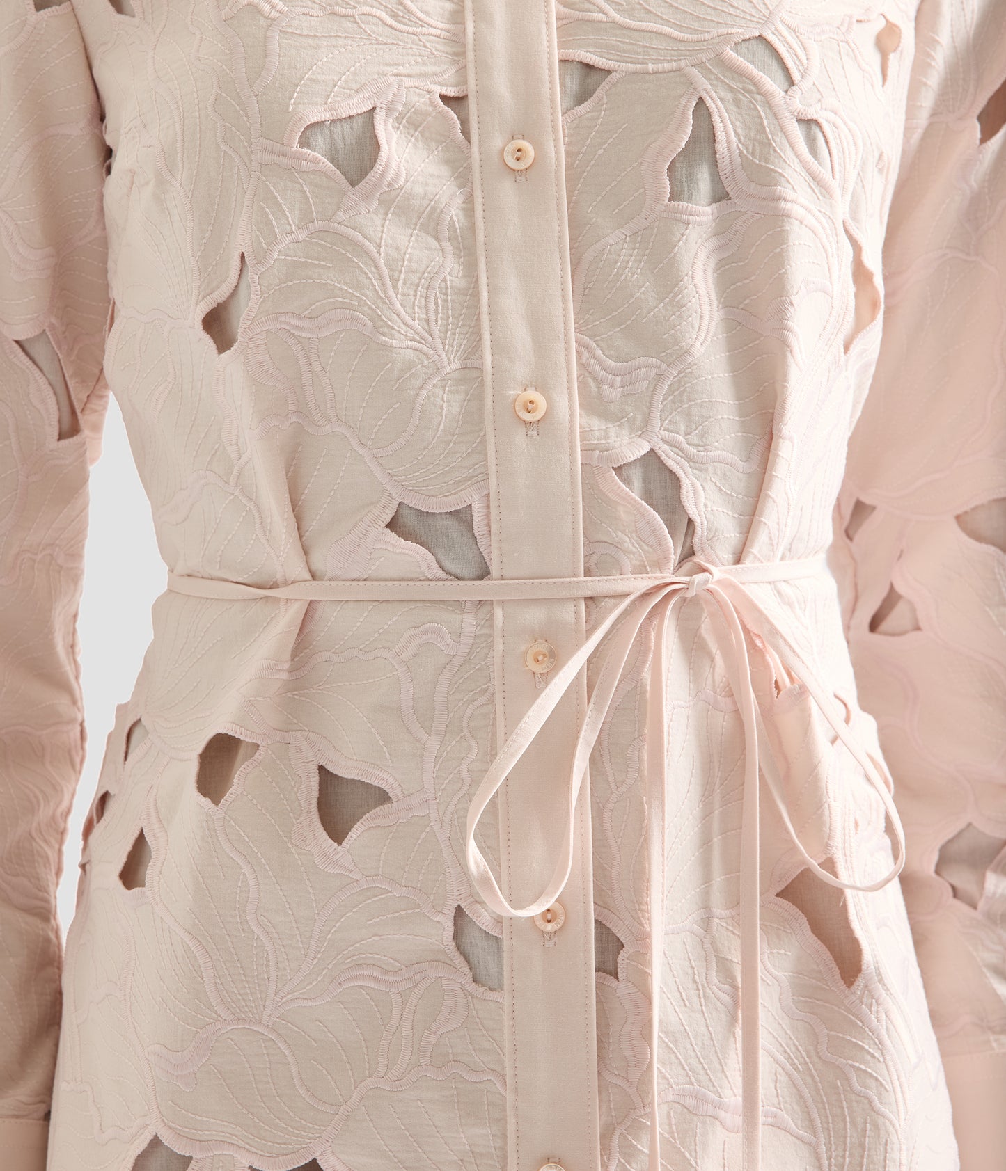 Floral Cutwork Long Sleeve Midi Dress