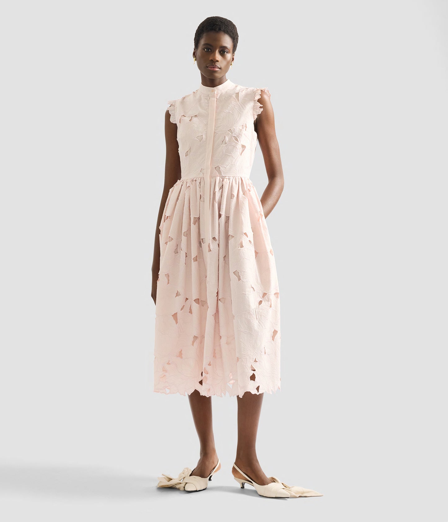 Floral Cutwork Sleeveless Midi Dress